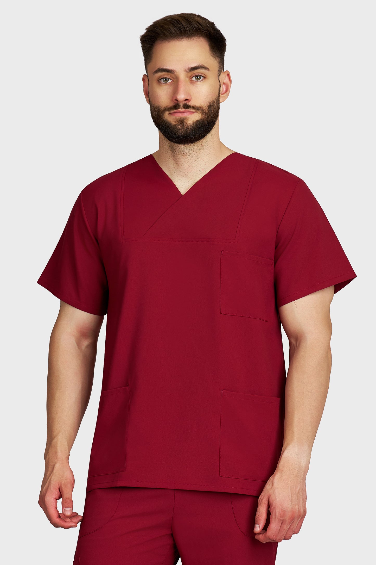 Bluza medicala barbati Victoria bordo stretch - vedere din fata - AKITEX