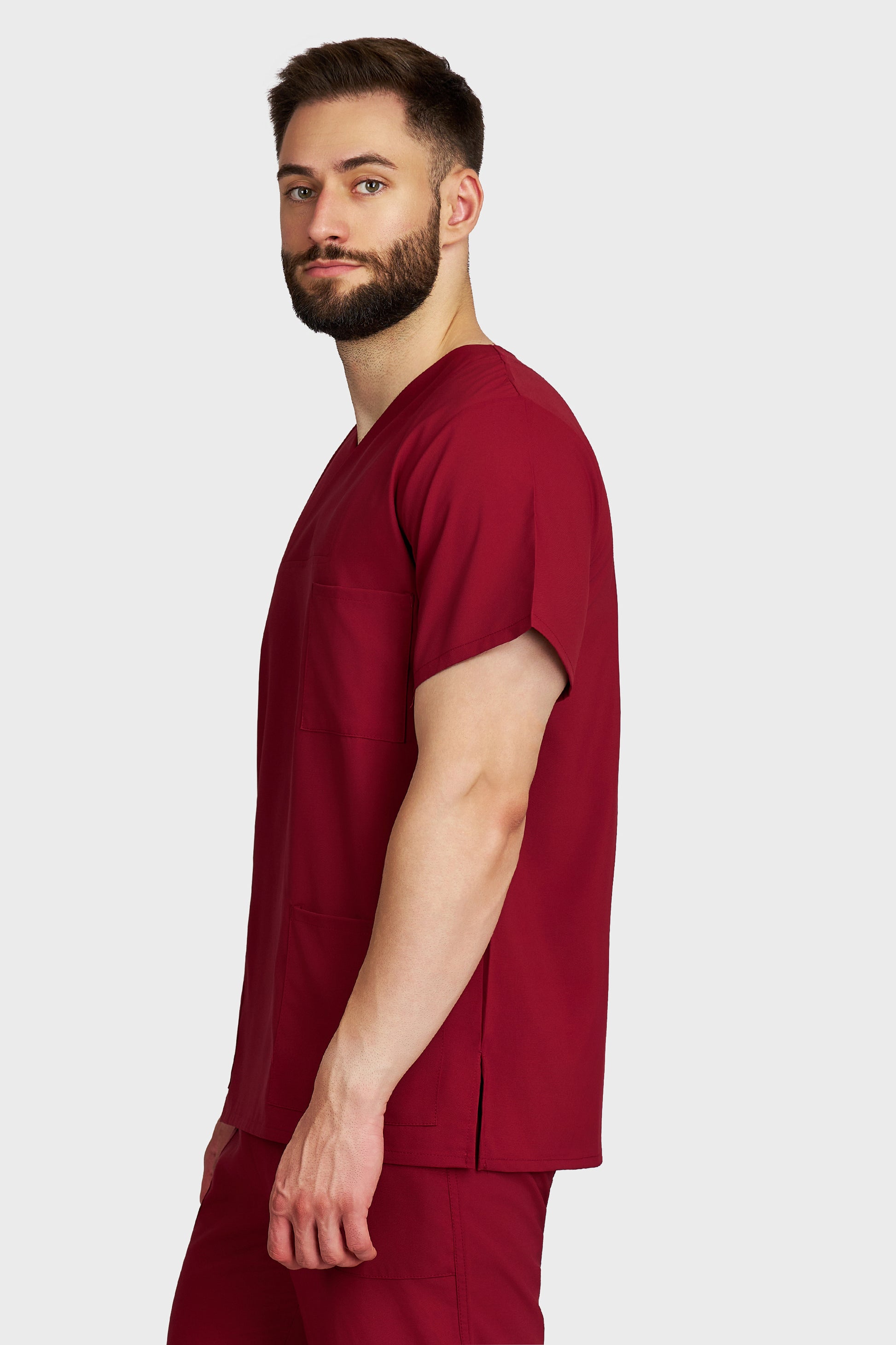 Bluza medicala barbati Victoria bordo stretch - vedere laterala - AKITEX