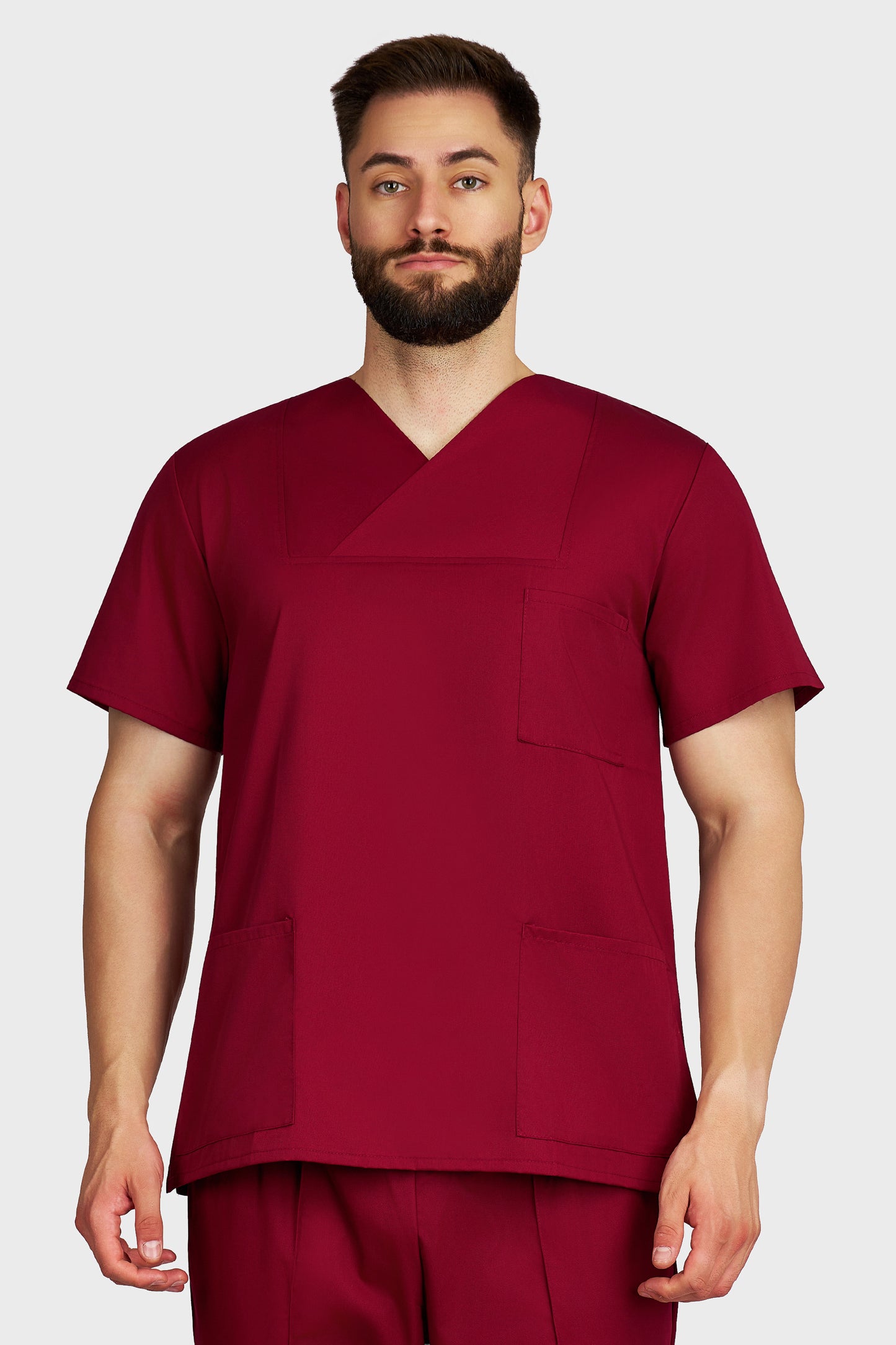 Bluza medicala barbati Victoria bordo - vedere din fata - AKITEX