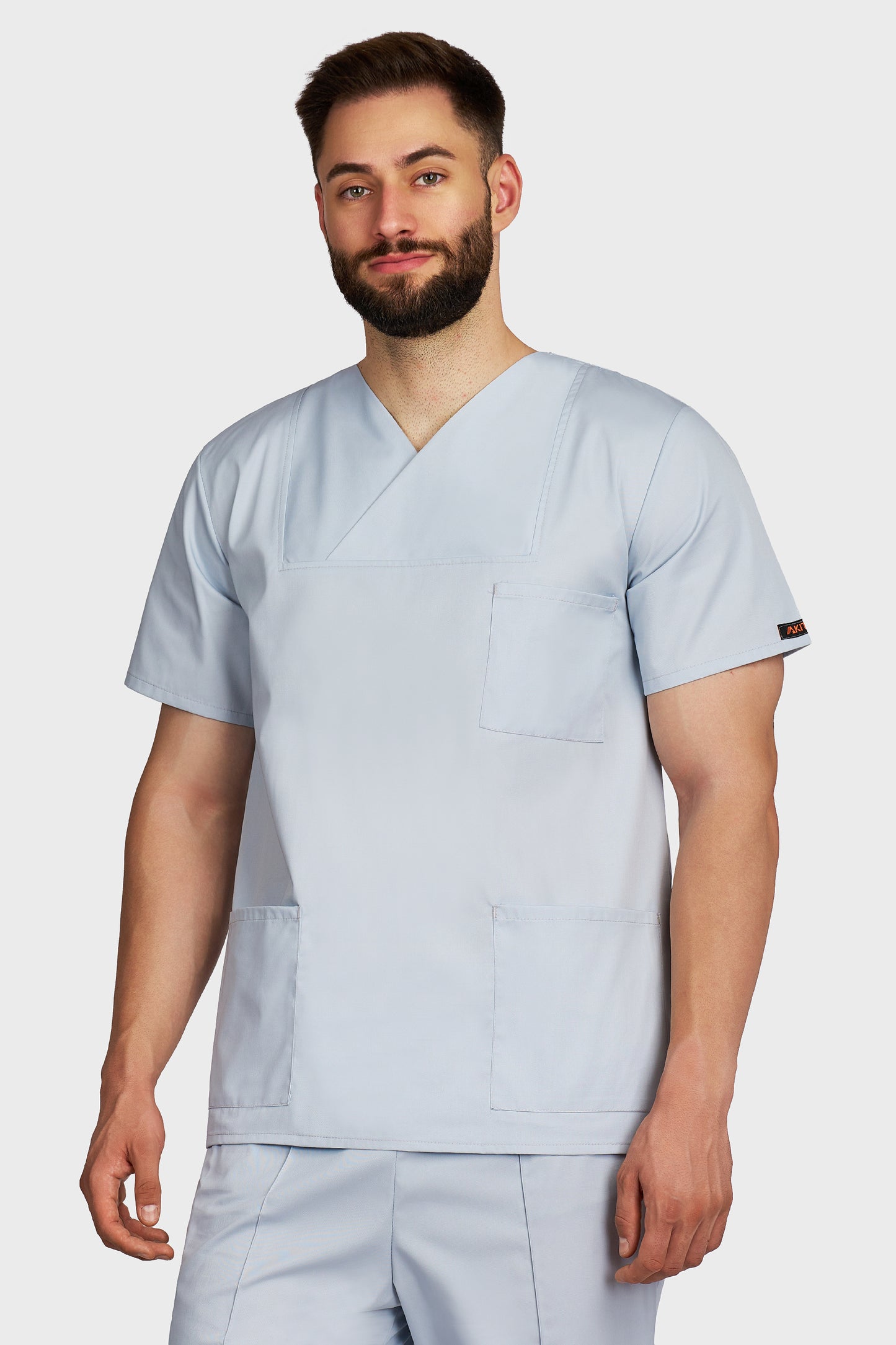 Bluza medicala barbati Victoria gri - vedere din fata - AKITEX