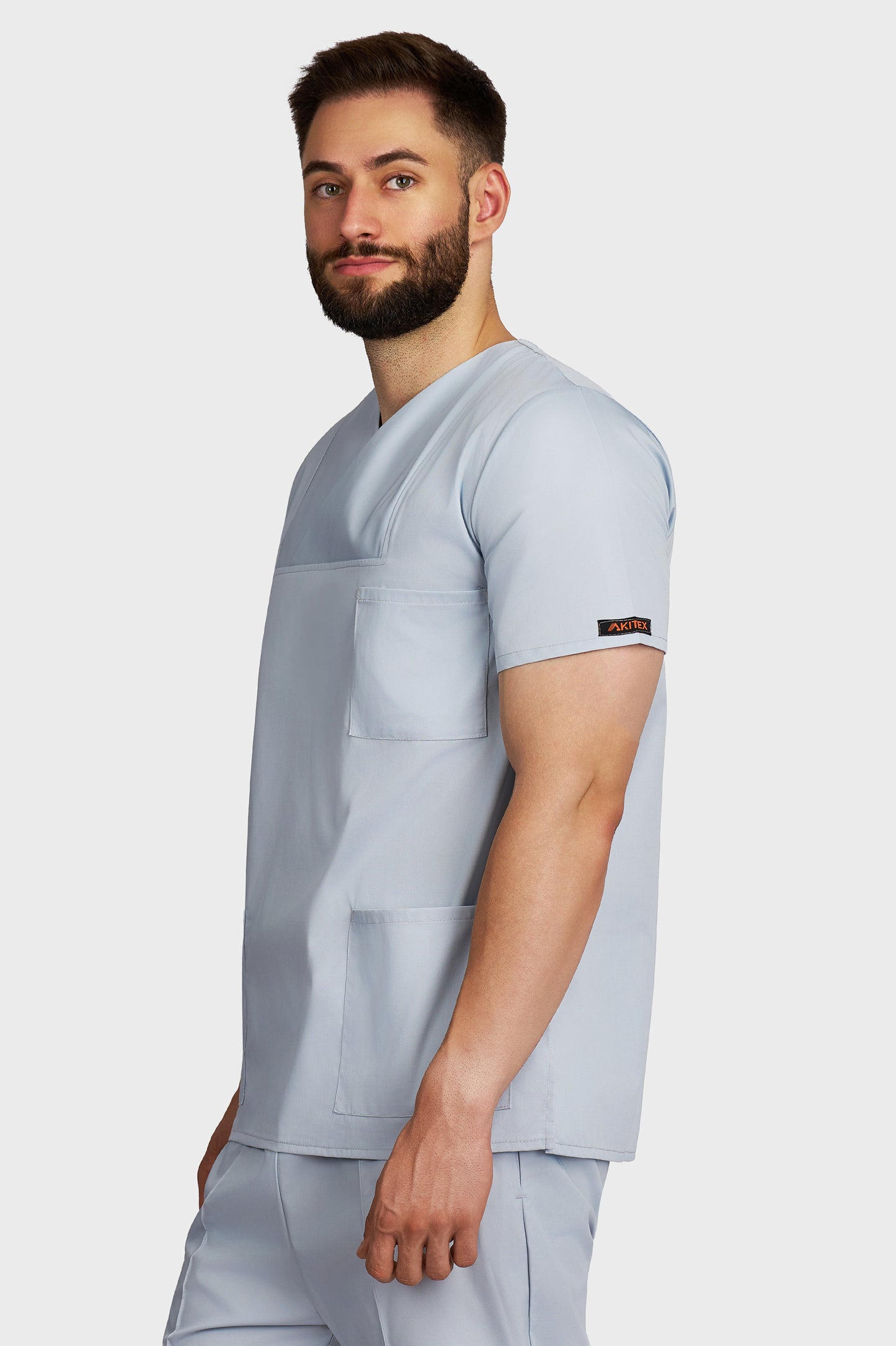 Bluza medicala barbati Victoria gri - vedere laterala - AKITEX