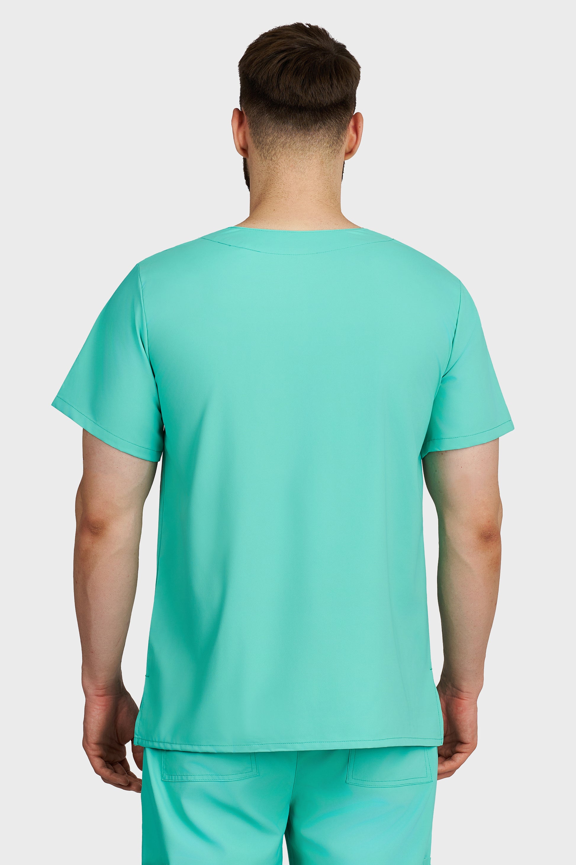 Bluza medicala barbati Victoria menta stretch - vedere din spate - AKITEX