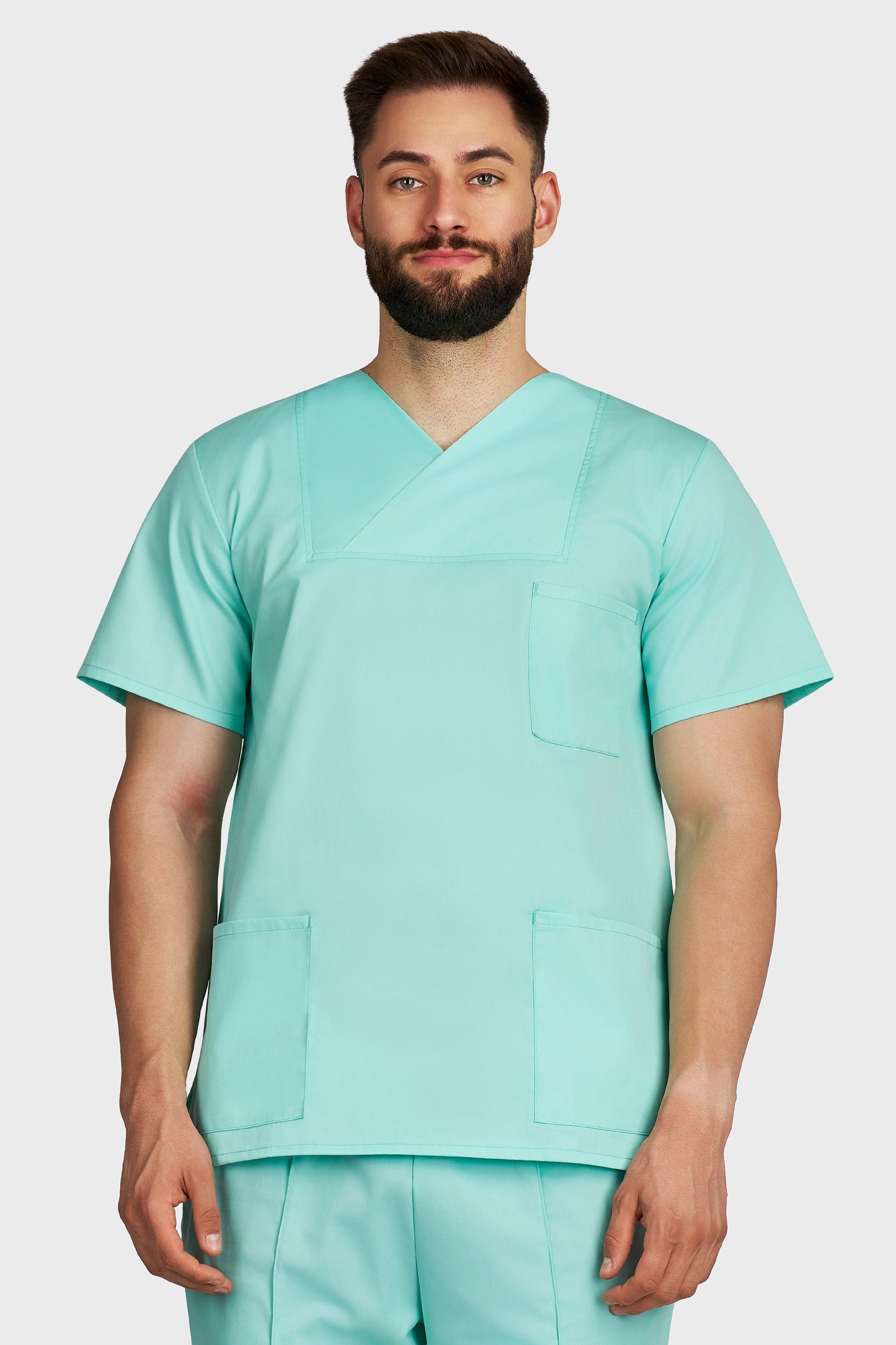 Bluza medicala barbati Victoria menta - vedere din fata - AKITEX