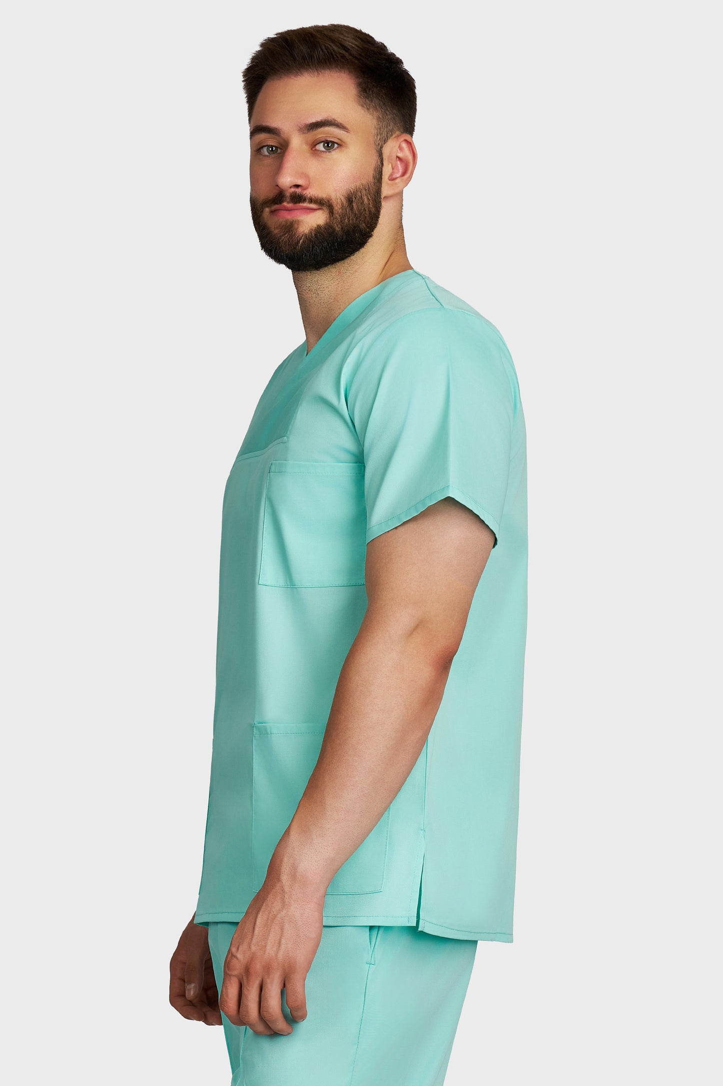 Bluza medicala barbati Victoria menta - vedere laterala - AKITEX