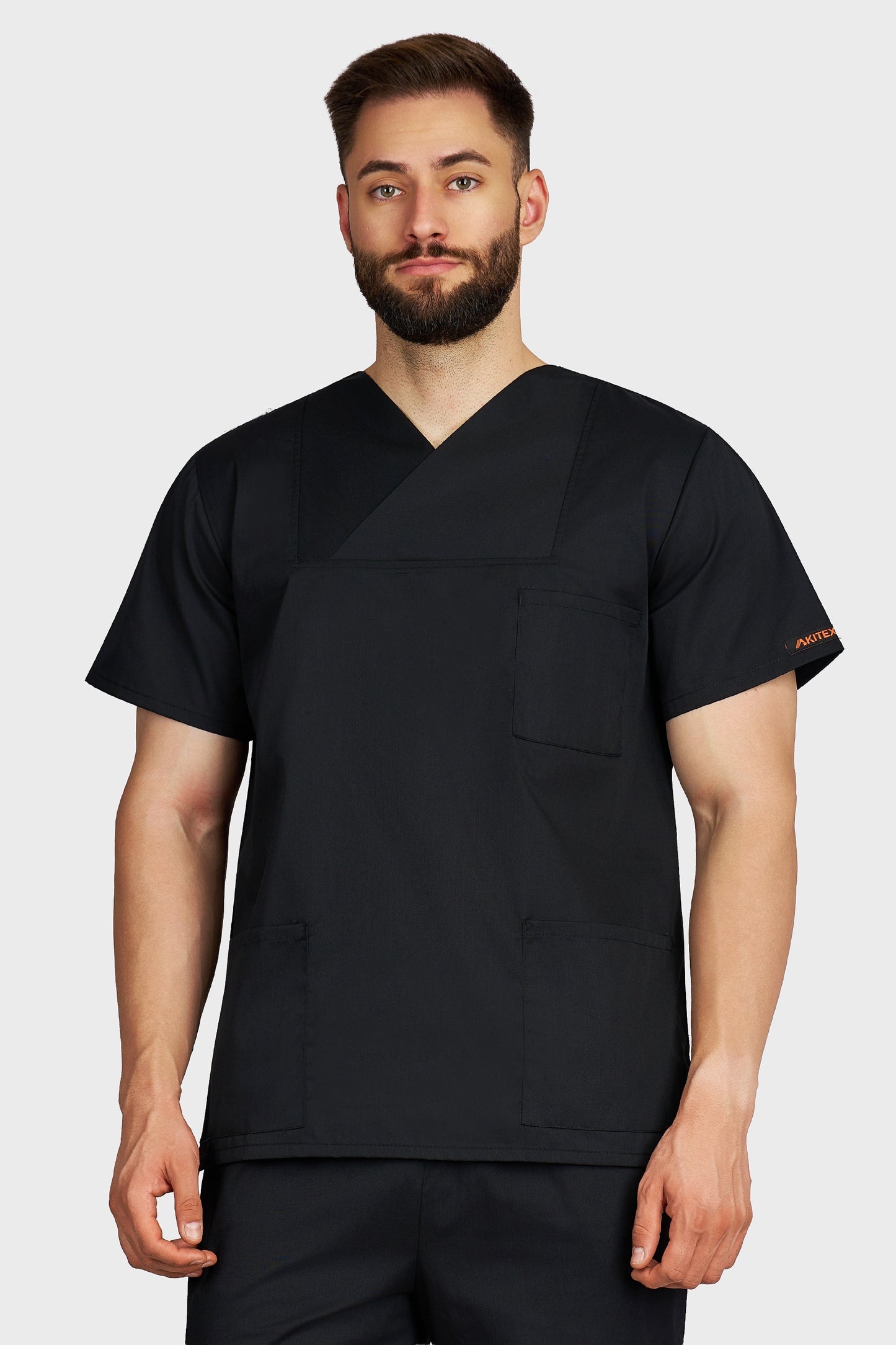 Bluza medicala barbati Victoria negru - vedere din fata - AKITEX