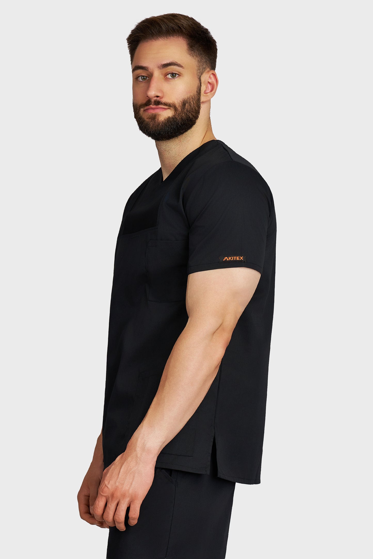 Bluza medicala barbati Victoria negru - vedere laterala - AKITEX