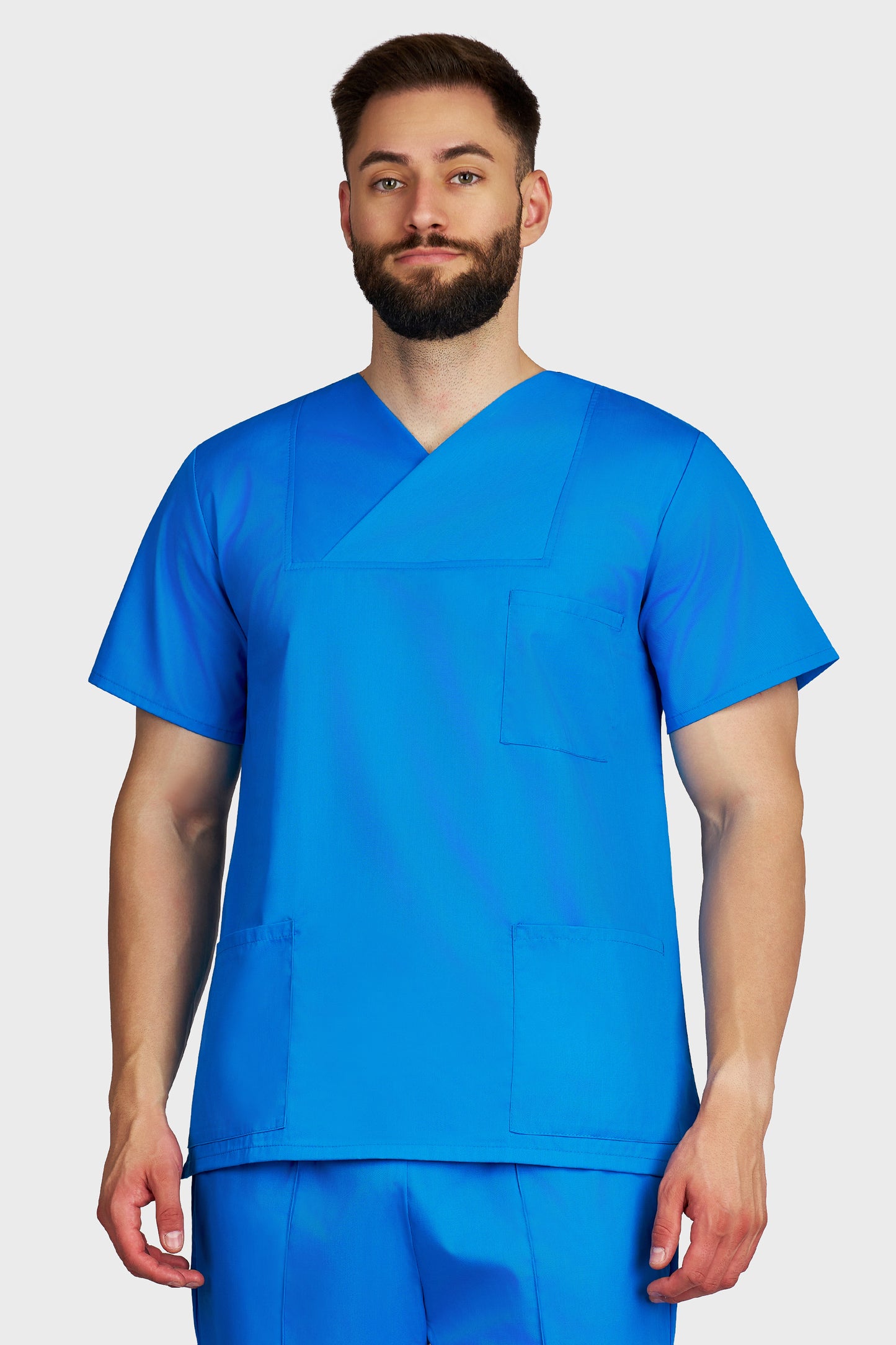 Bluza medicala barbati Victoria turcoaz - vedere din fata - AKITEX