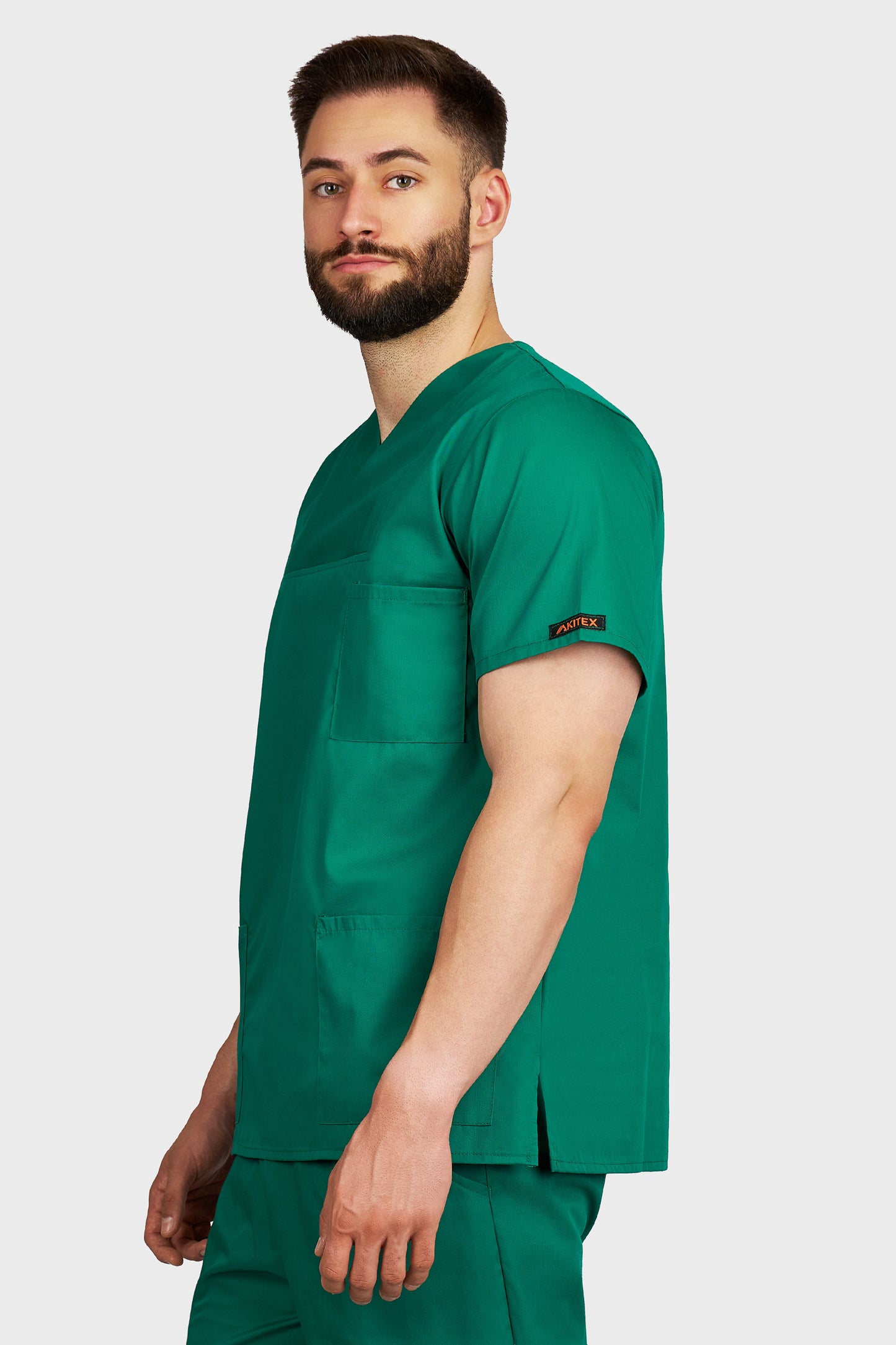 Bluza medicala barbati Victoria verde - vedere laterala - AKITEX