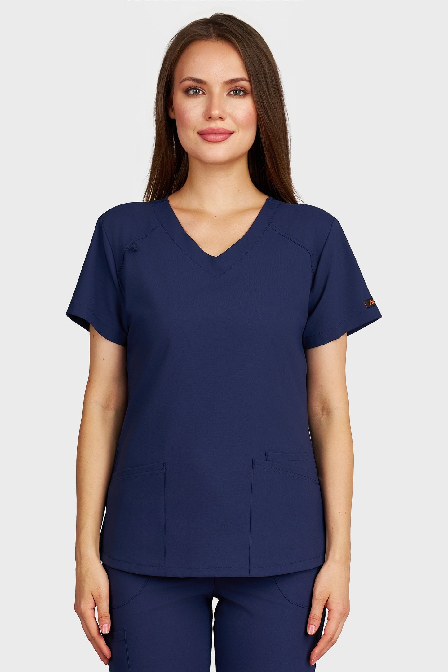 Bluza medicala femei Carmen bleumarin stretch - vedere din fata - AKITEX