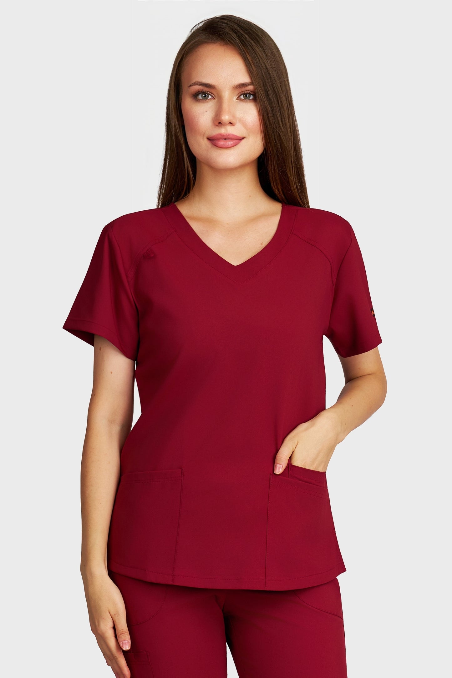 Bluza medicala femei Carmen bordo stretch - vedere din fata - AKITEX