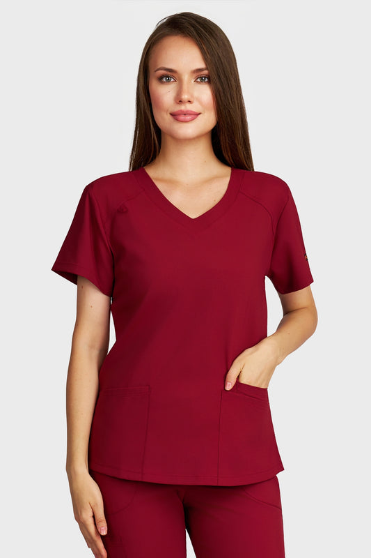 Bluza medicala femei Carmen bordo stretch - vedere din fata - AKITEX