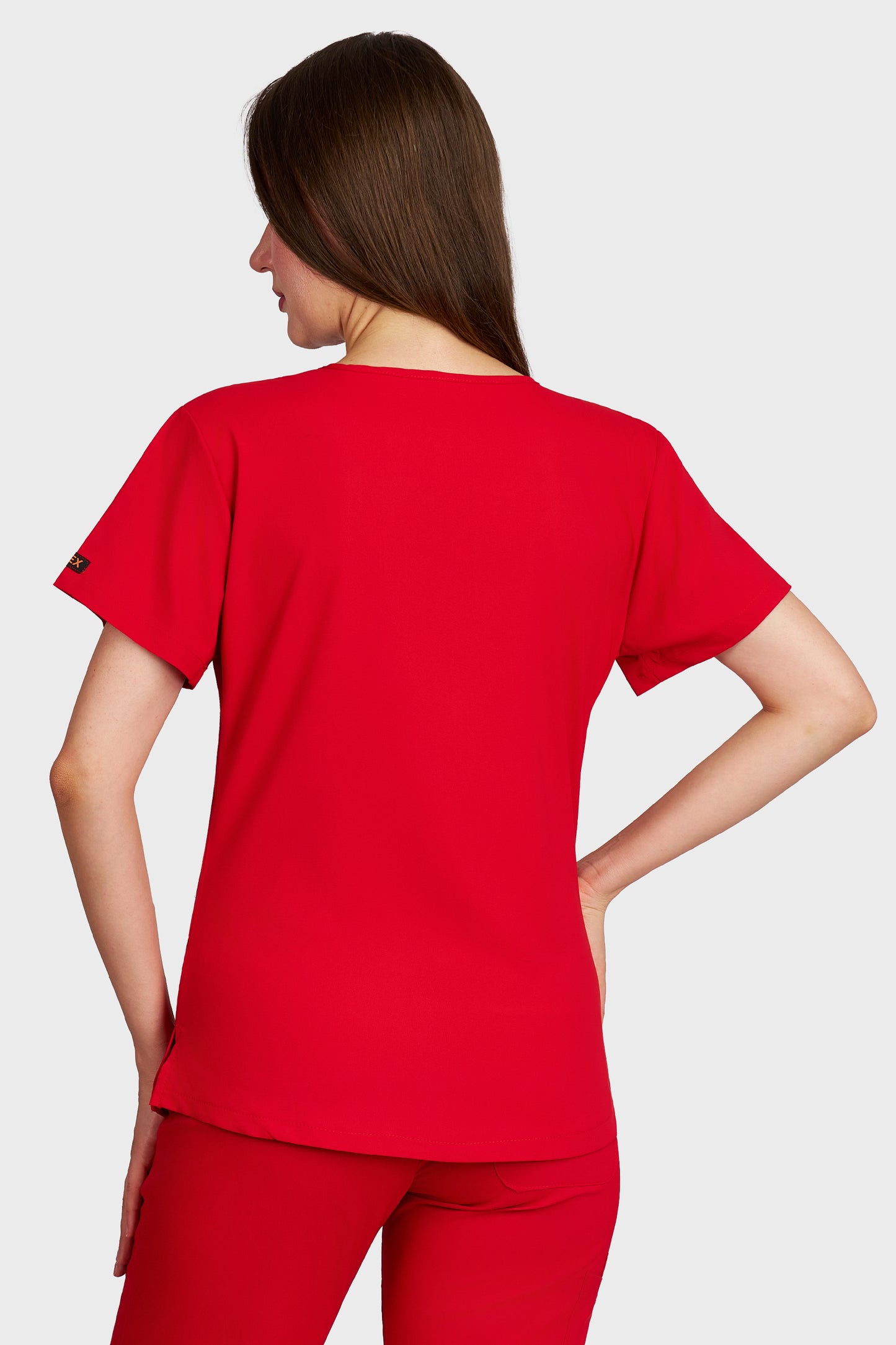 Bluza medicala femei Carmen rosu stretch - vedere din spate - AKITEX