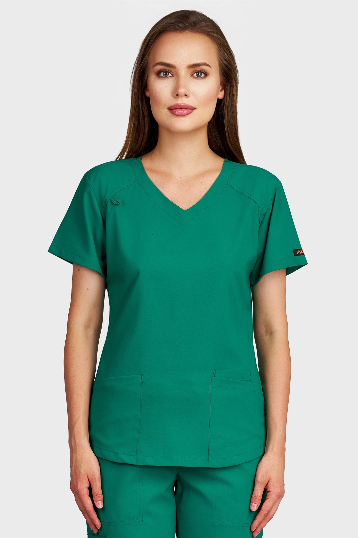 Bluza medicala femei Carmen verde stretch - vedere din fata - AKITEX