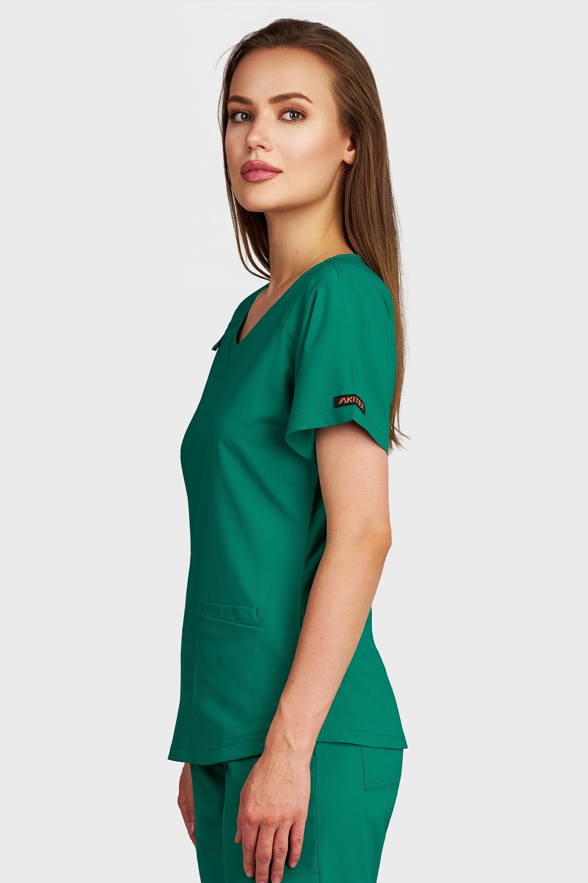 Bluza medicala femei Carmen verde stretch - vedere laterala - AKITEX