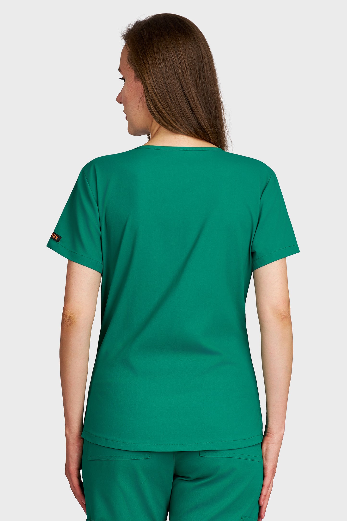 Bluza medicala femei Carmen verde stretch - vedere din spate - AKITEX