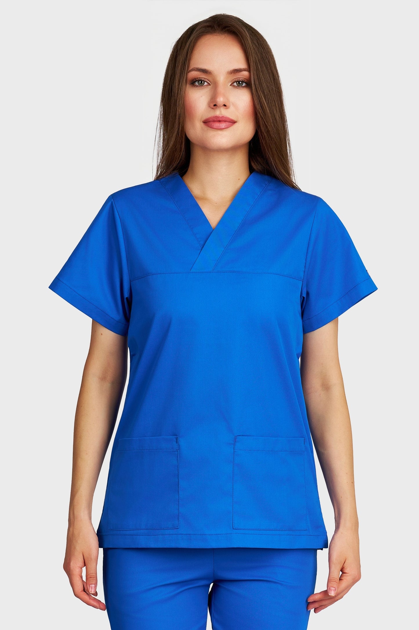 Bluza medicala femei Frieda albastru royal - vedere din fata - AKITEX