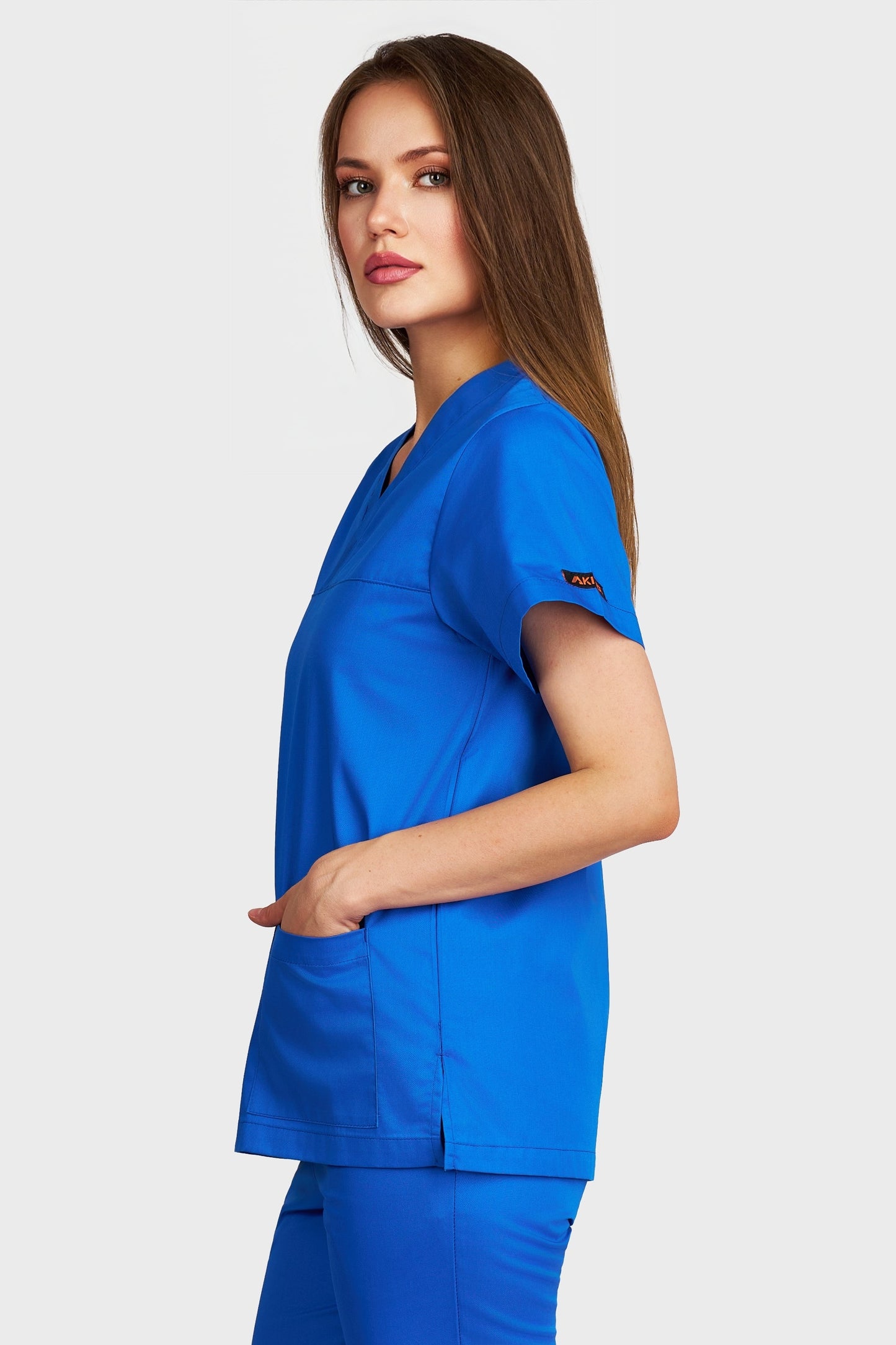 Bluza medicala femei Frieda albastru royal - vedere laterala - AKITEX