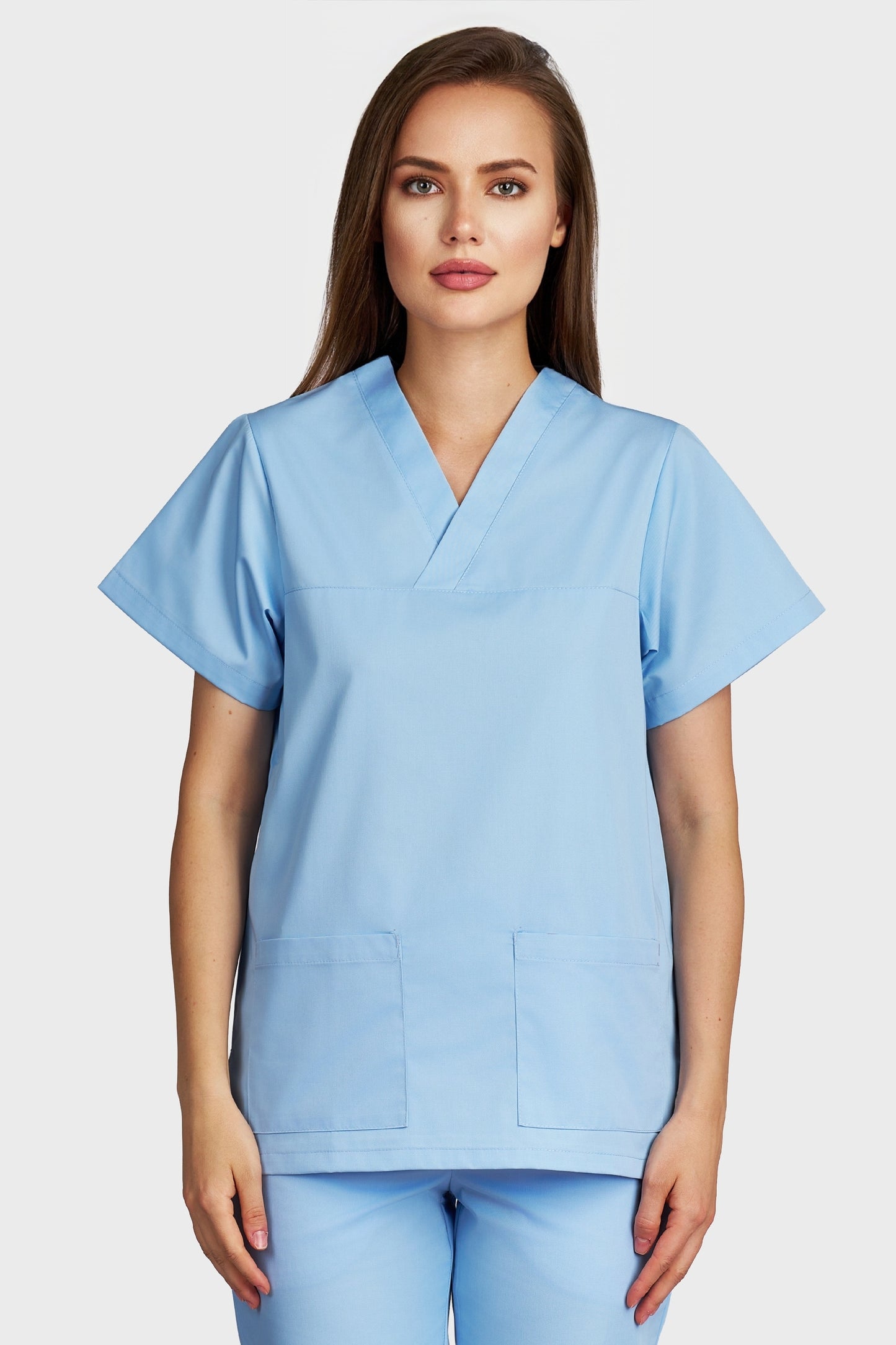 Bluza medicala femei Frieda bleu deschis - vedere din fata - AKITEX
