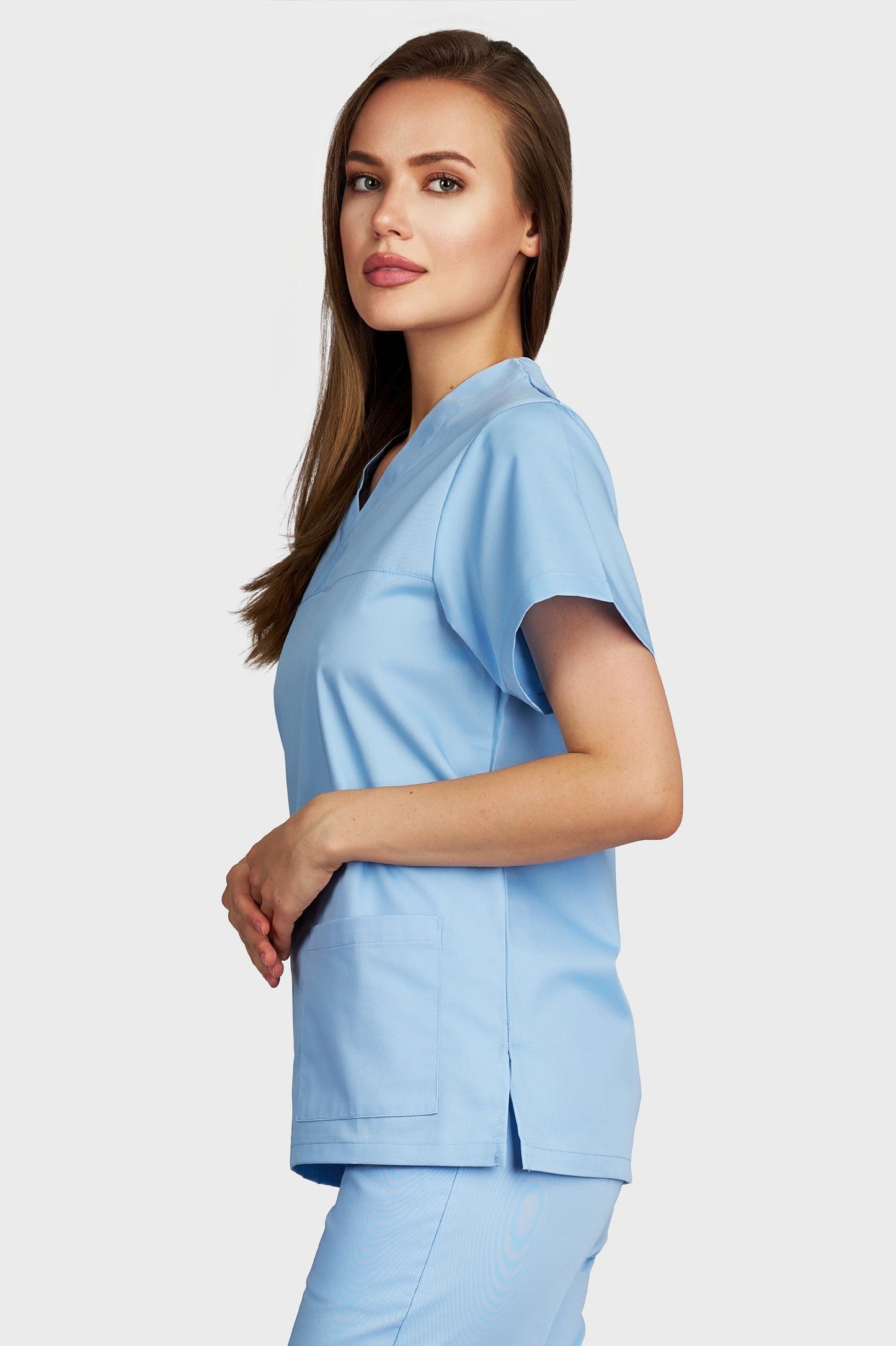 Bluza medicala femei Frieda bleu deschis - vedere laterala - AKITEX