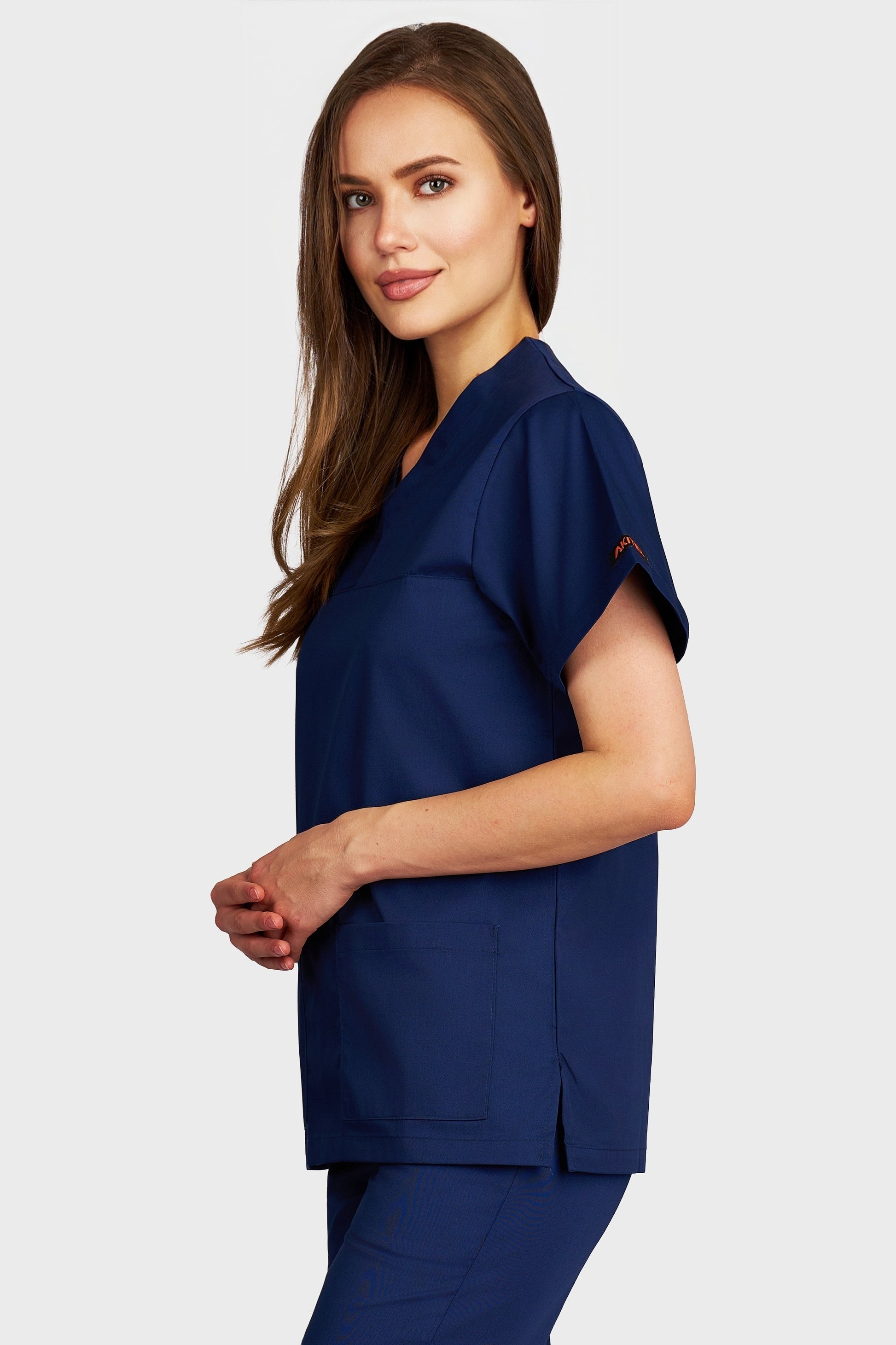 Bluza medicala femei Frieda bleumarin - vedere laterala - AKITEX