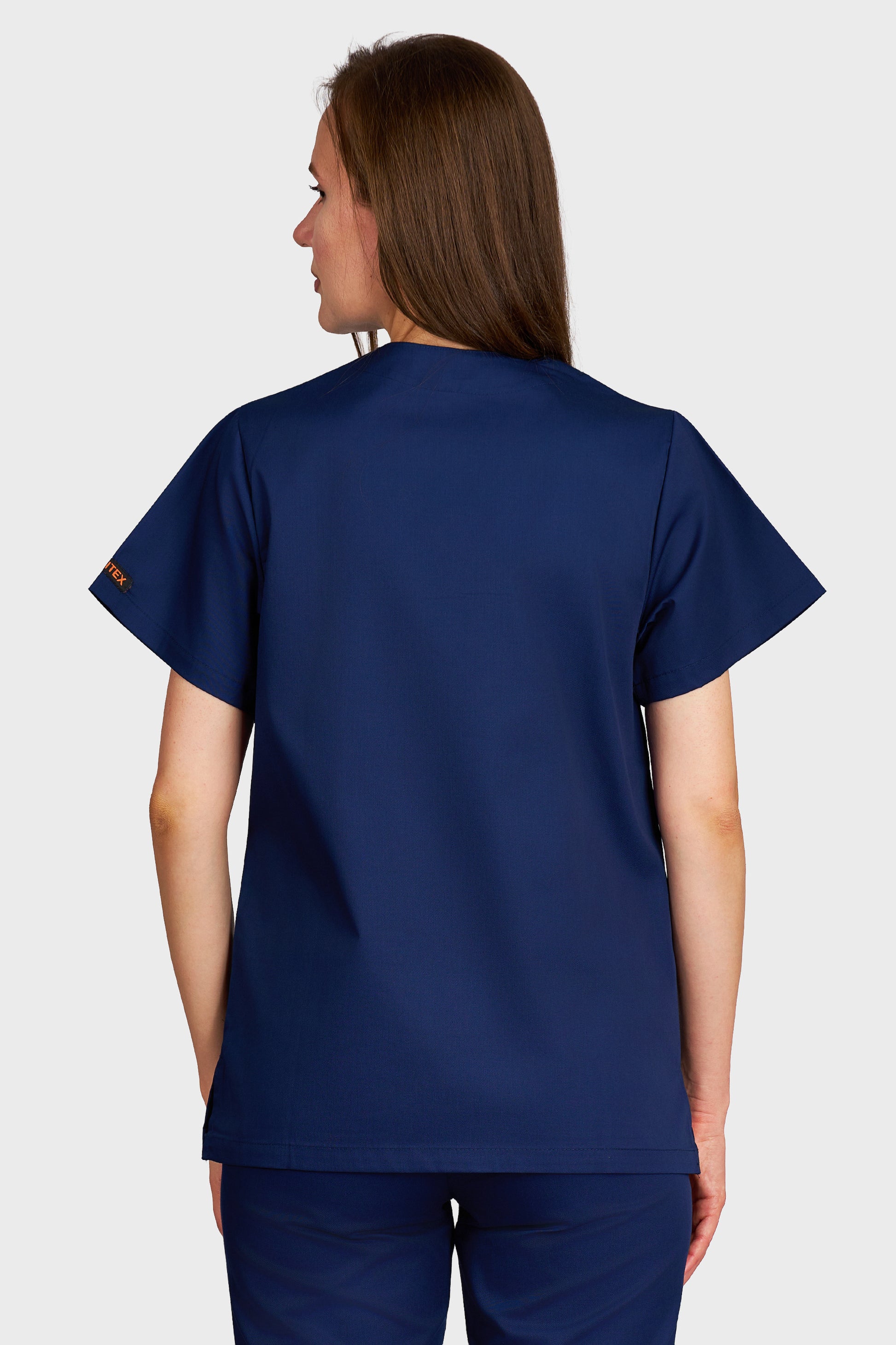 Bluza medicala femei Frieda bleumarin - vedere din spate - AKITEX
