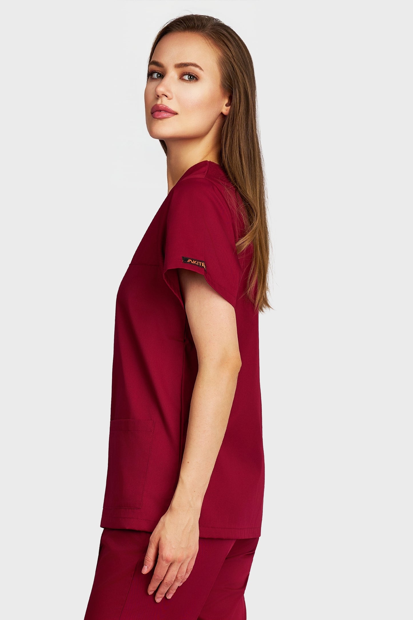 Bluza medicala femei Frieda bordo - vedere laterala - AKITEX