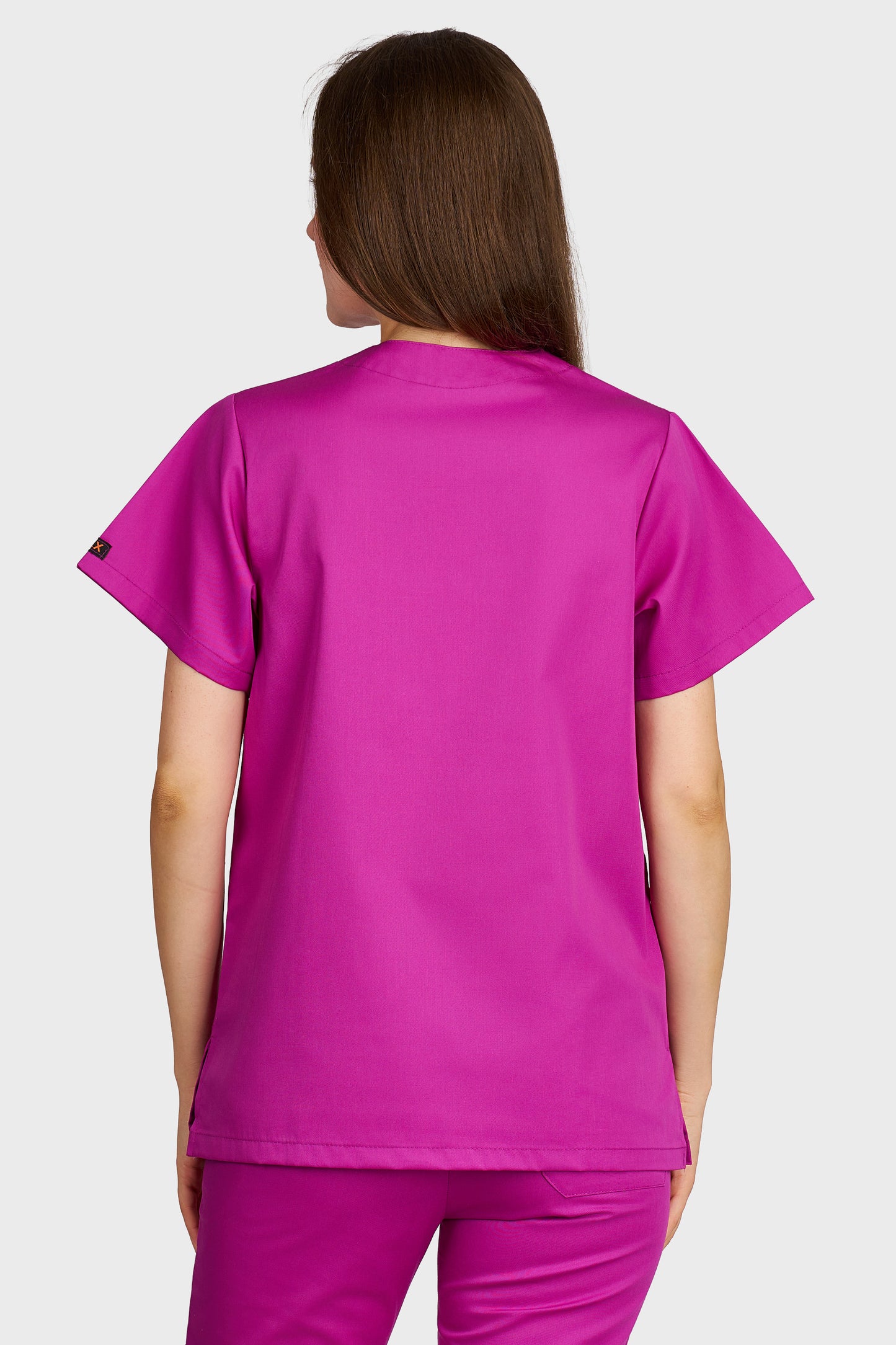 Bluza medicala femei Frieda fucsia - vedere din spate - AKITEX