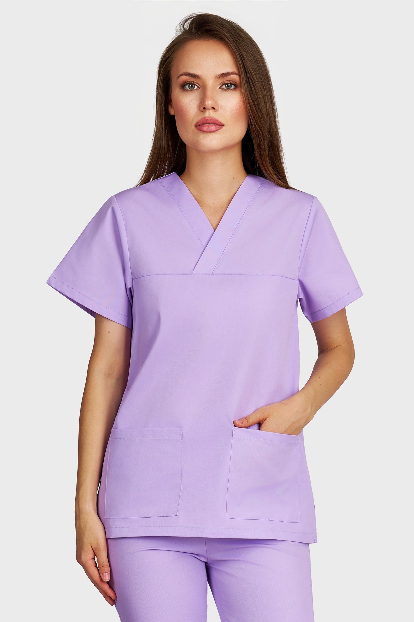 Bluza medicala femei Frieda lila - vedere din fata - AKITEX