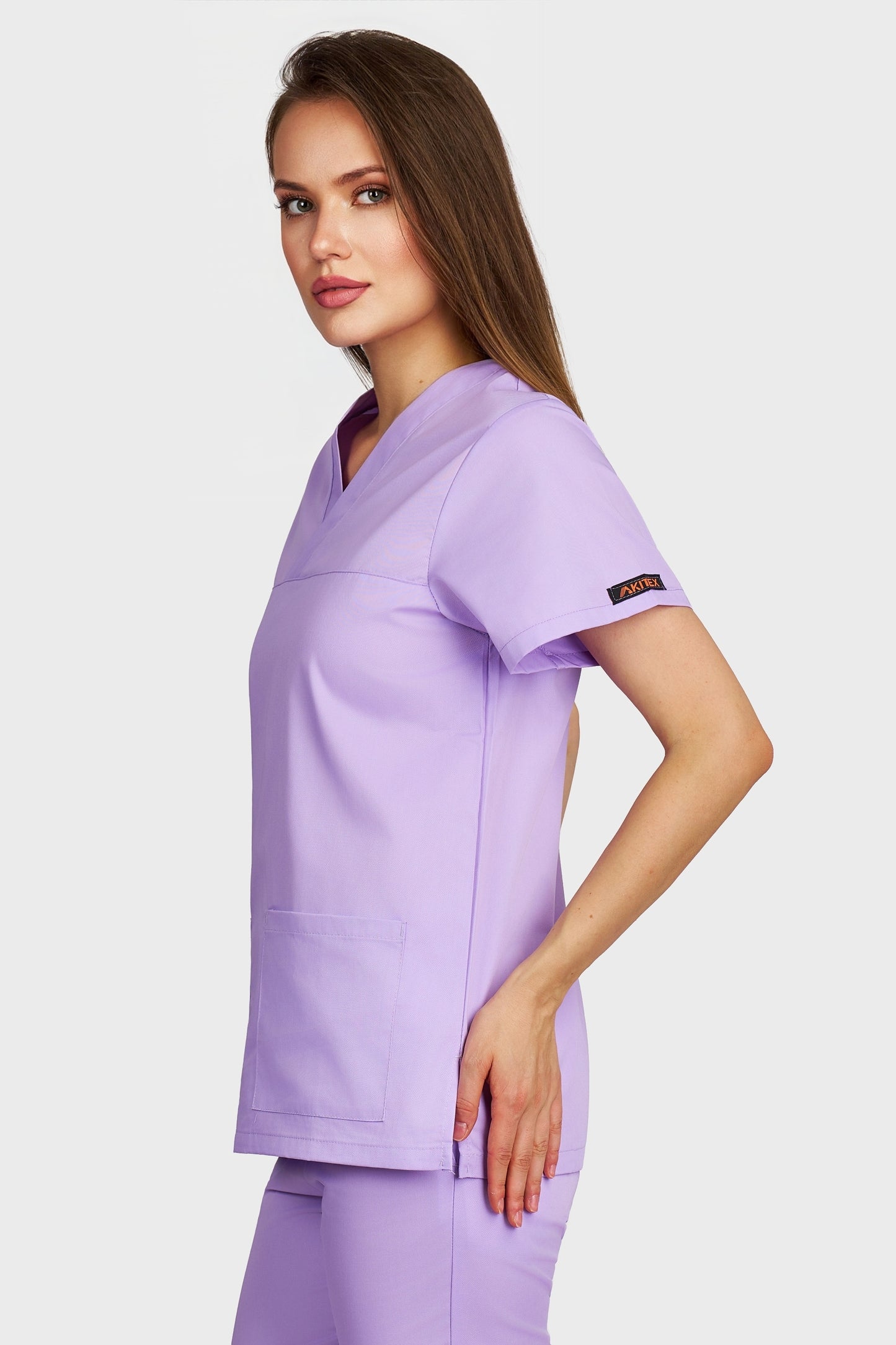 Bluza medicala femei Frieda lila - vedere laterala - AKITEX
