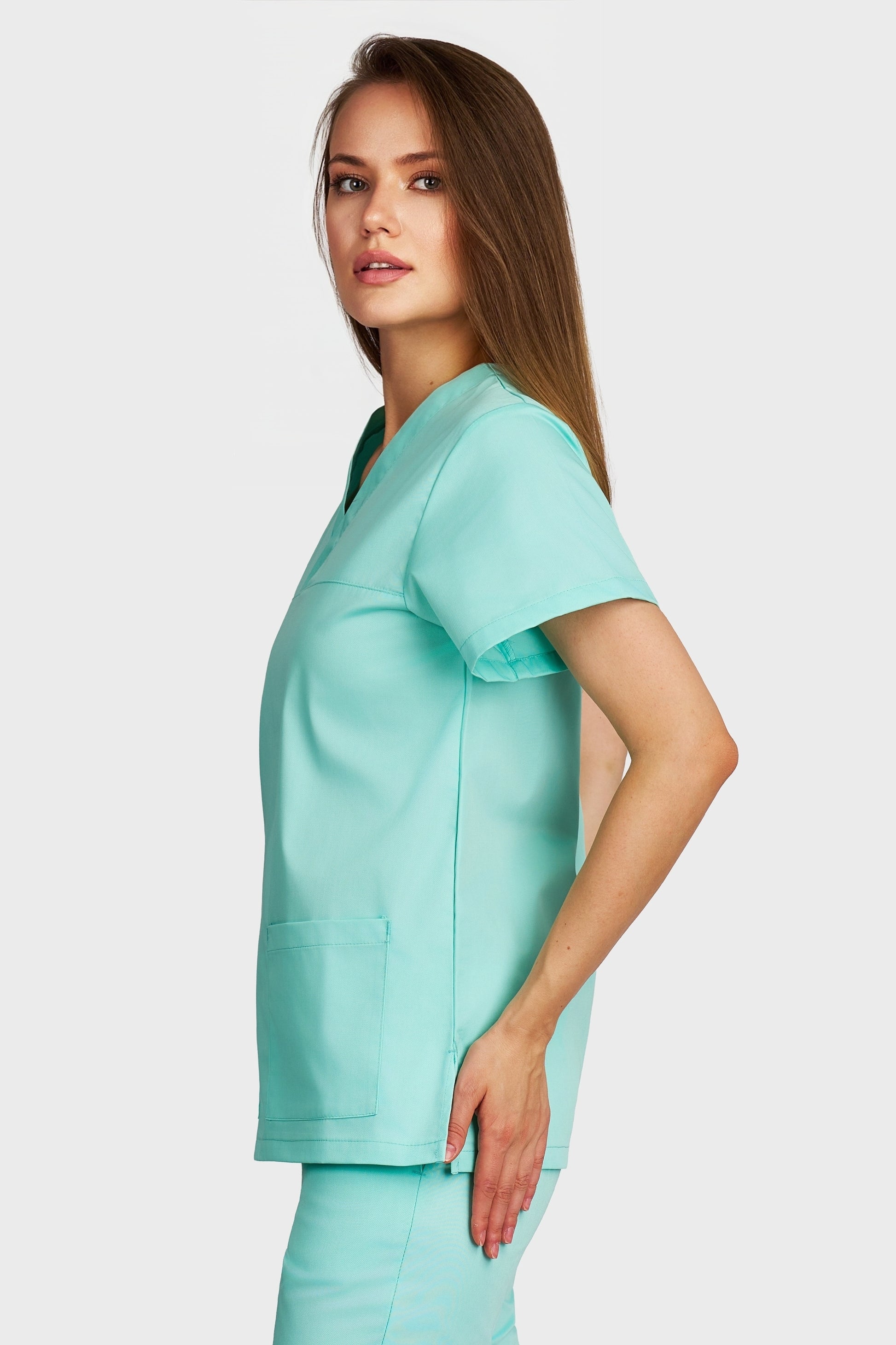Bluza medicala femei Frieda menta - vedere laterala - AKITEX