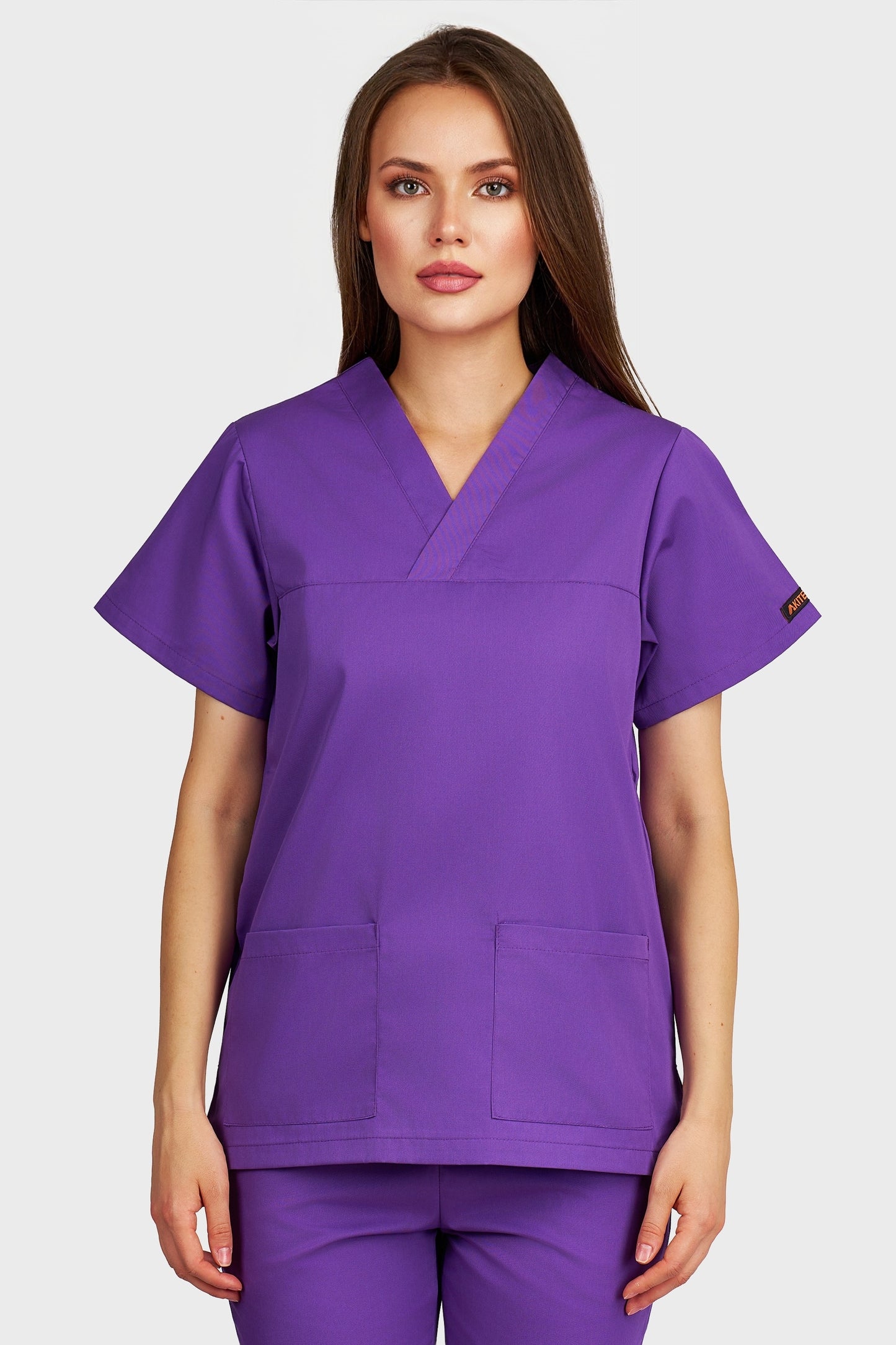 Bluza medicala femei Frieda mov - vedere din fata - AKITEX