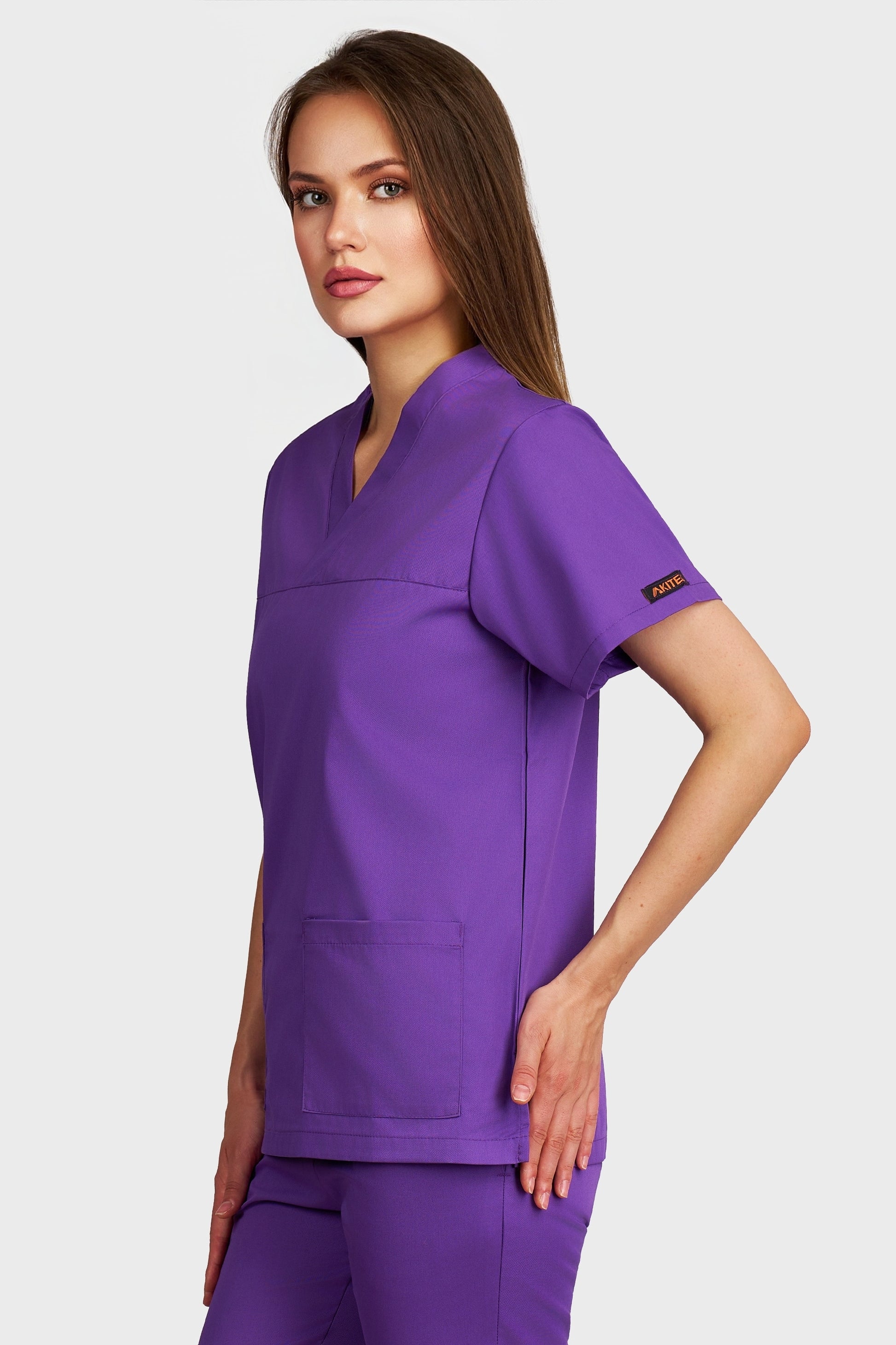 Bluza medicala femei Frieda mov - vedere laterala - AKITEX