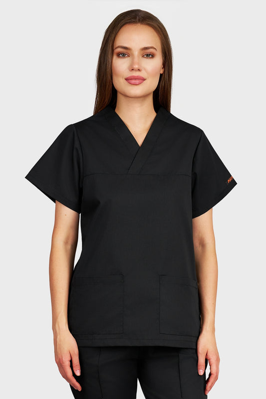 Bluza medicala femei Frieda negru - vedere din fata - AKITEX