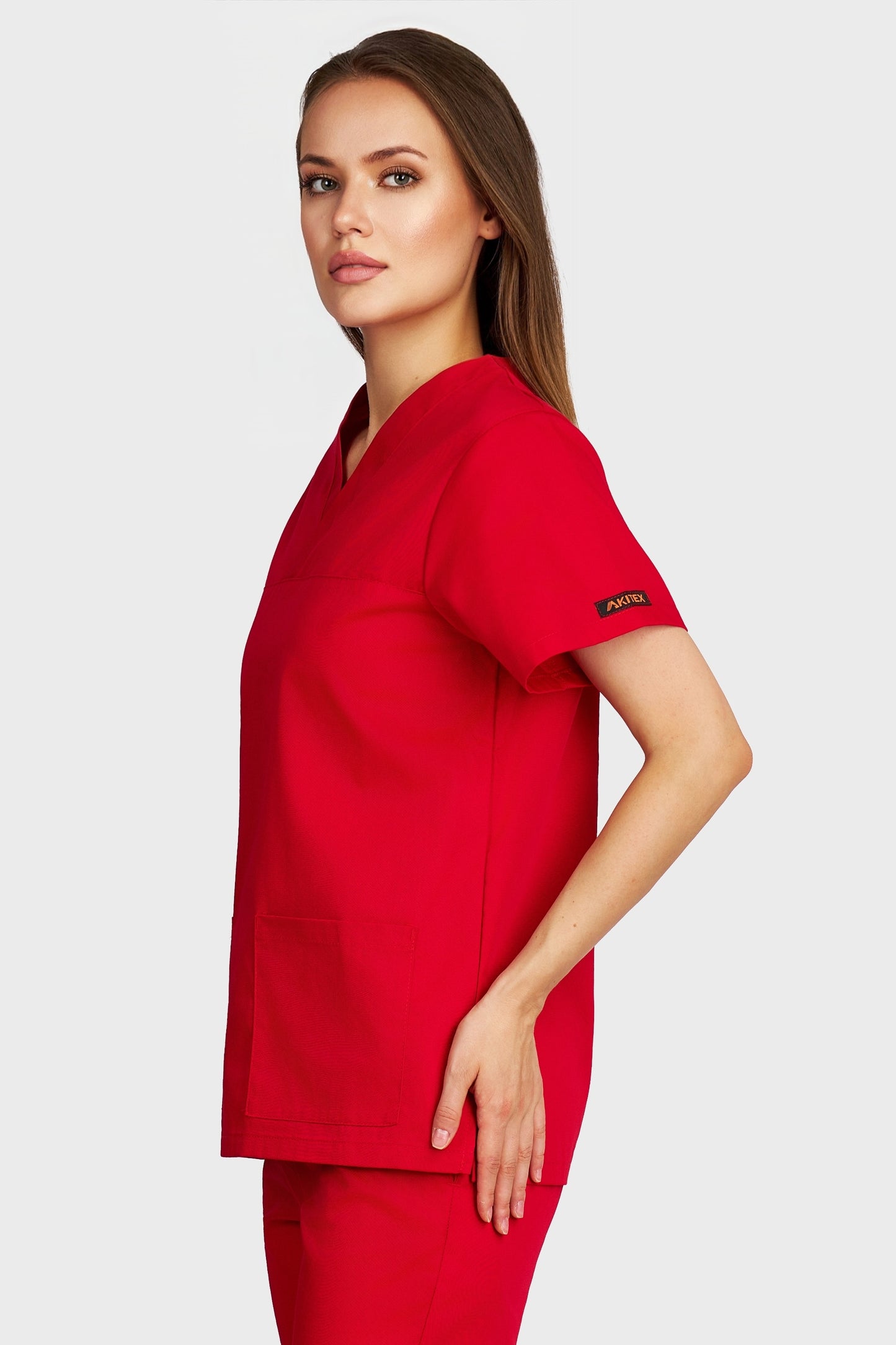 Bluza medicala femei Frieda rosu - vedere laterala - AKITEX