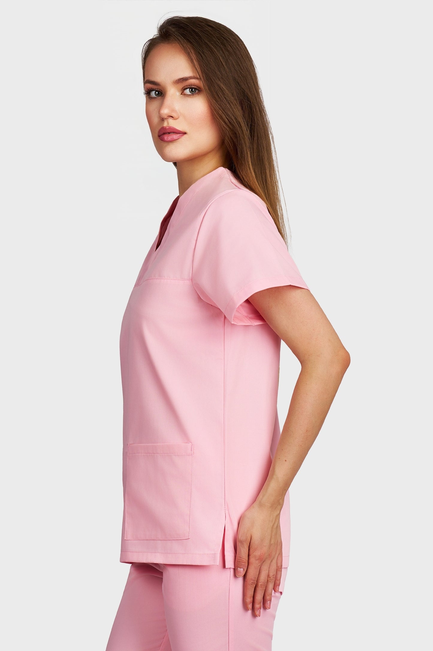 Bluza medicala femei Frieda roz - vedere laterala - AKITEX