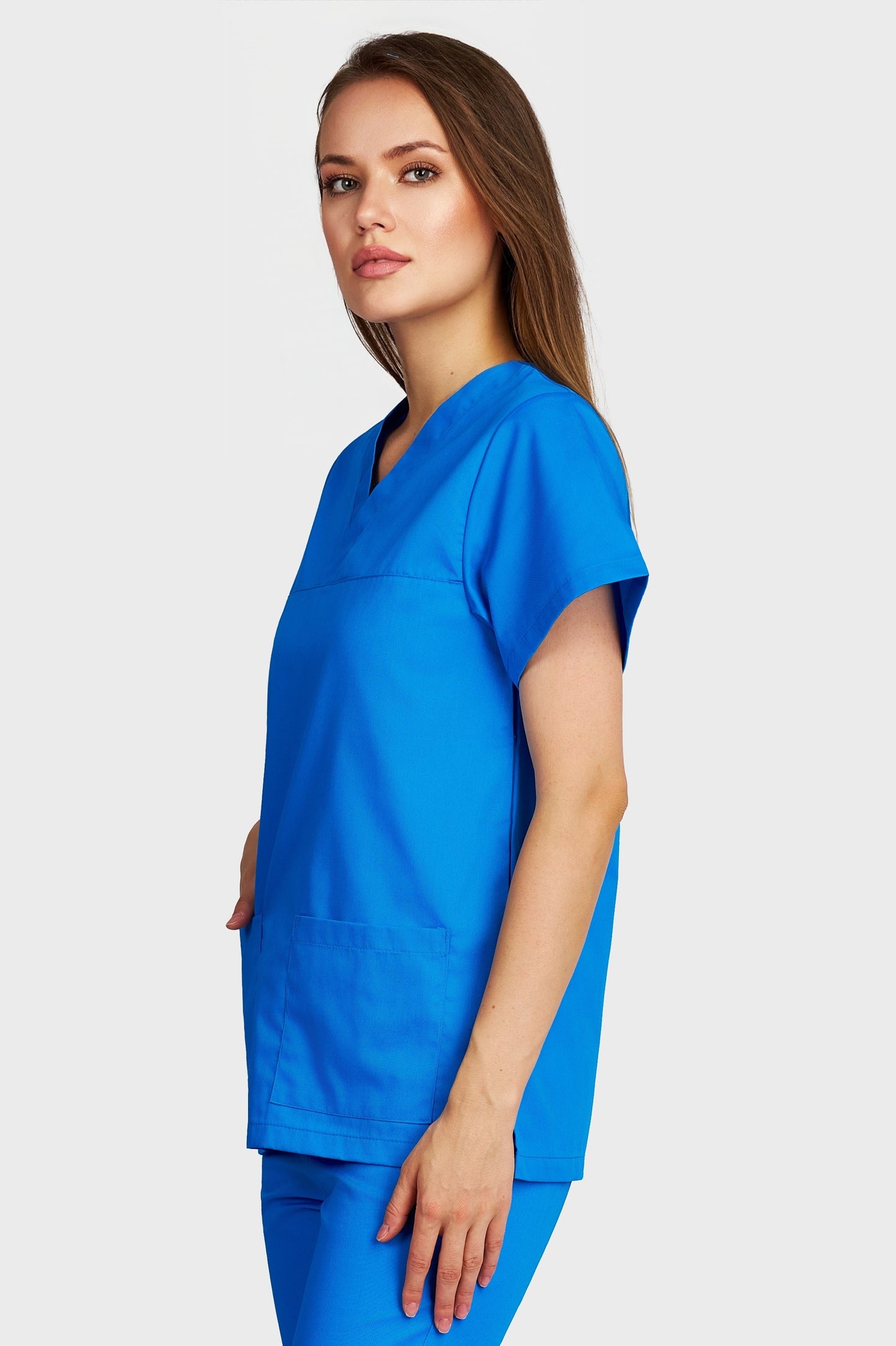 Bluza medicala femei Frieda turcoaz - vedere laterala - AKITEX