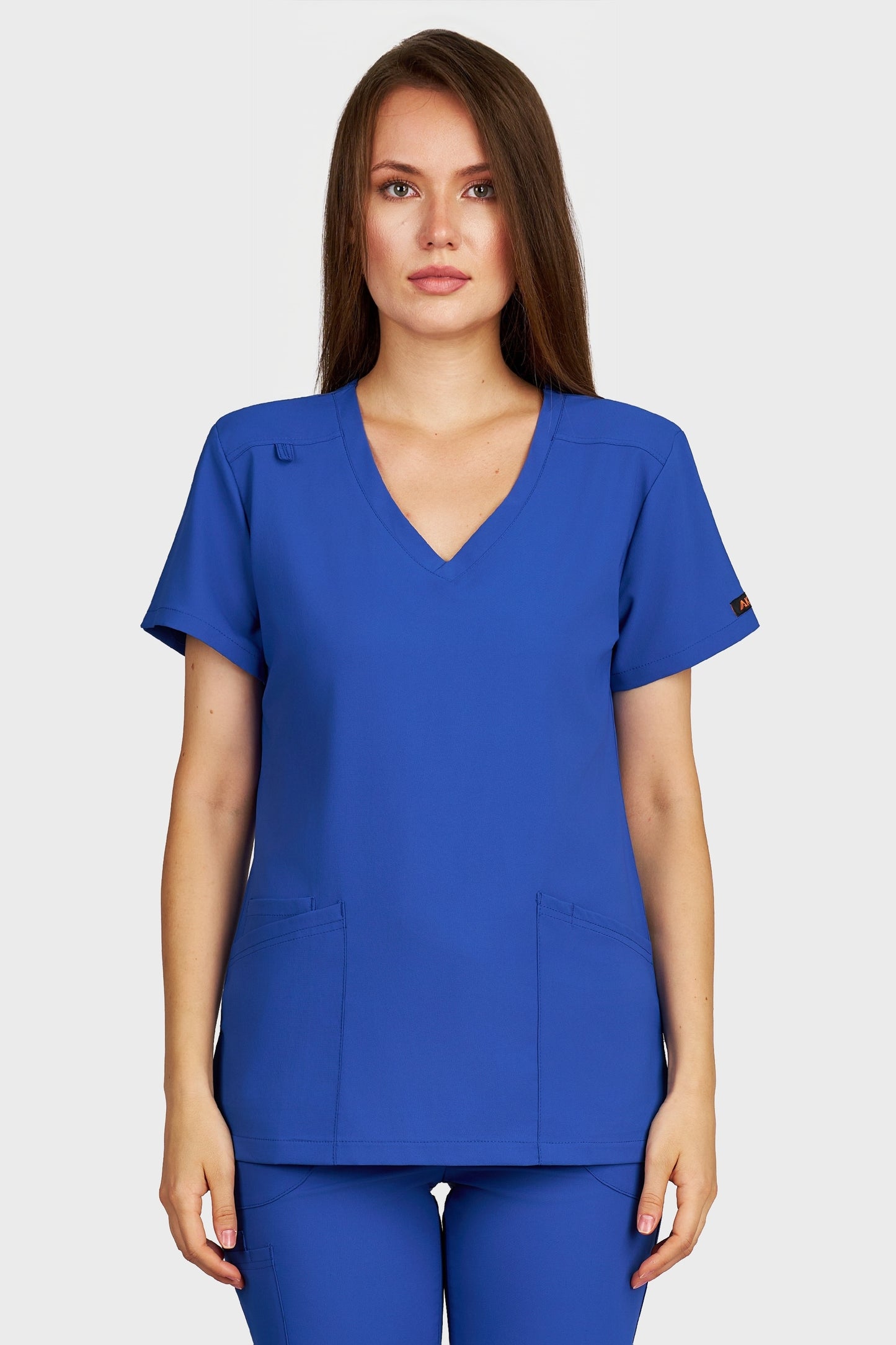 Bluza medicala femei Juliette albastru royal stretch - vedere din fata - AKITEX