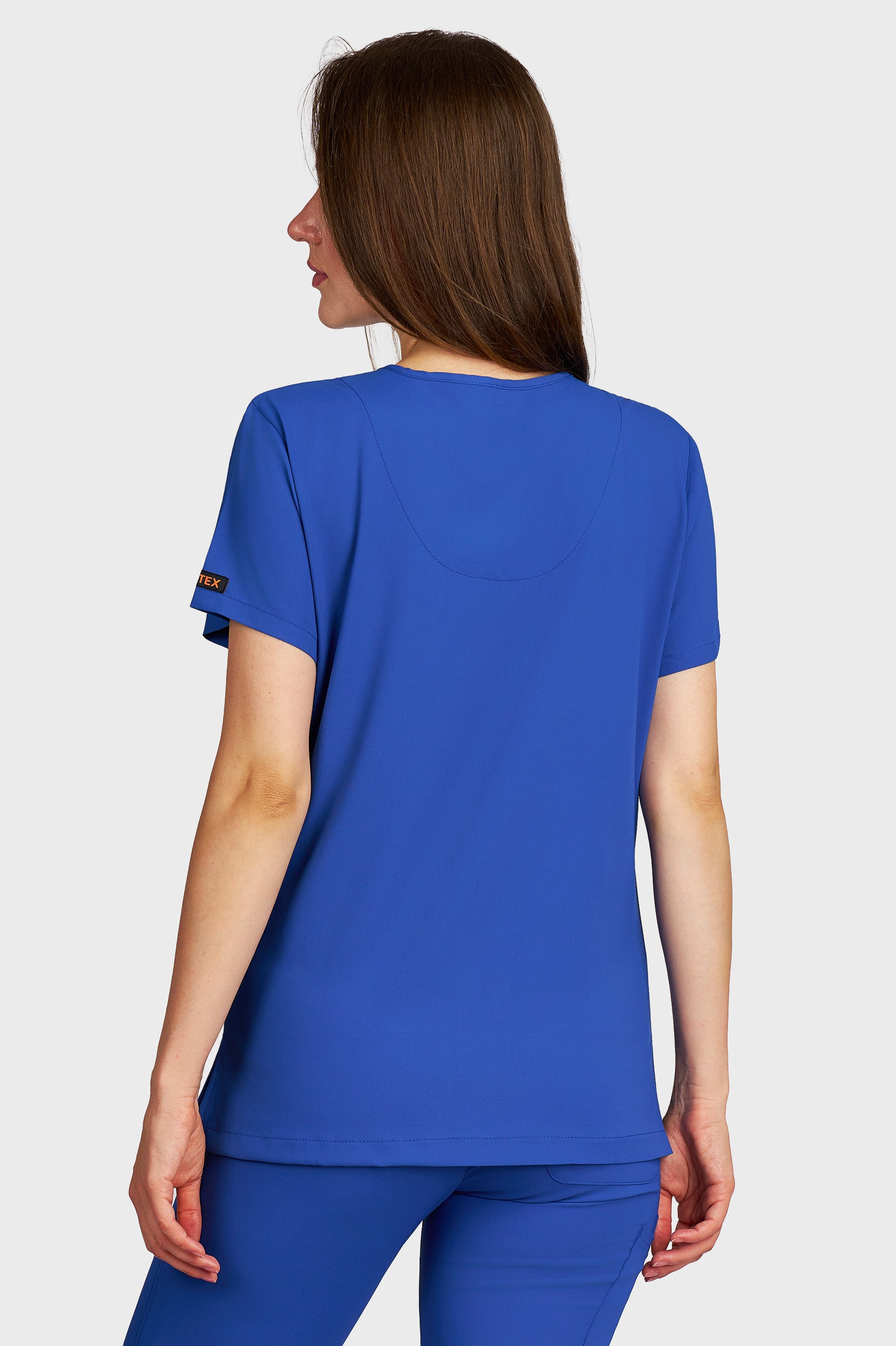 Bluza medicala femei Juliette albastru royal stretch - vedere din spate - AKITEX