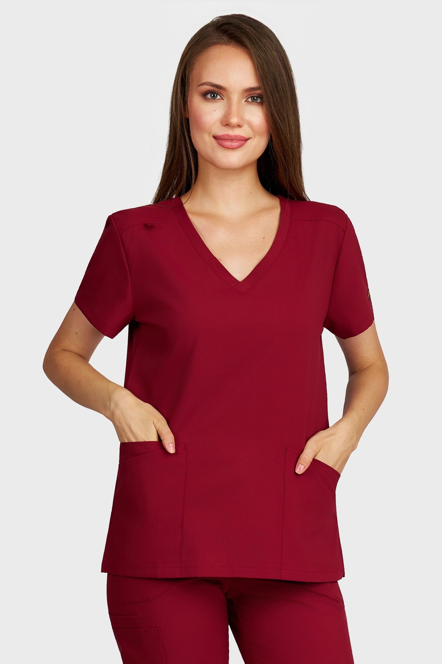 Bluza medicala femei Juliette bordo stretch - vedere din fata - AKITEX