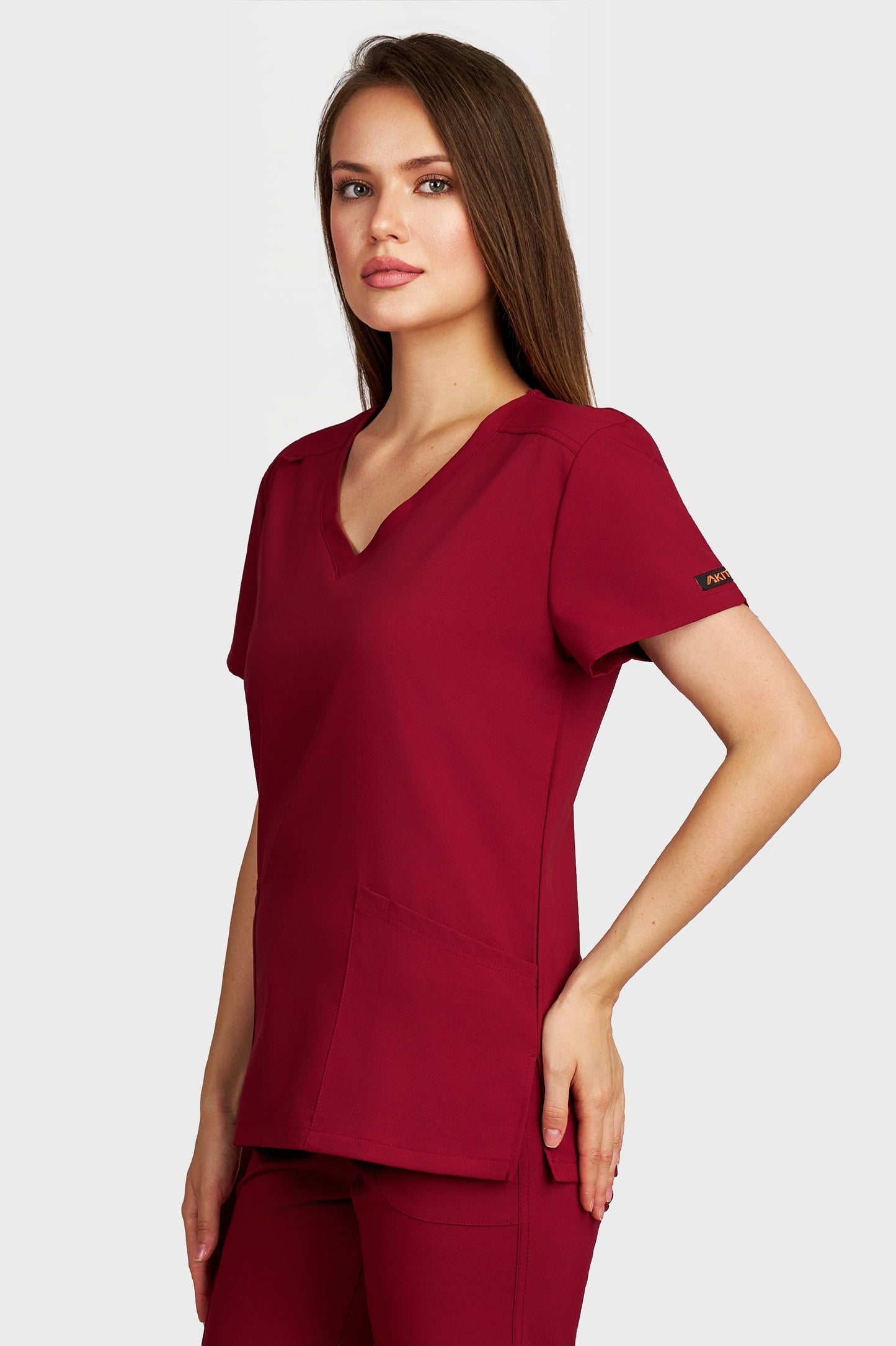 Bluza medicala femei Juliette bordo stretch - vedere laterala - AKITEX