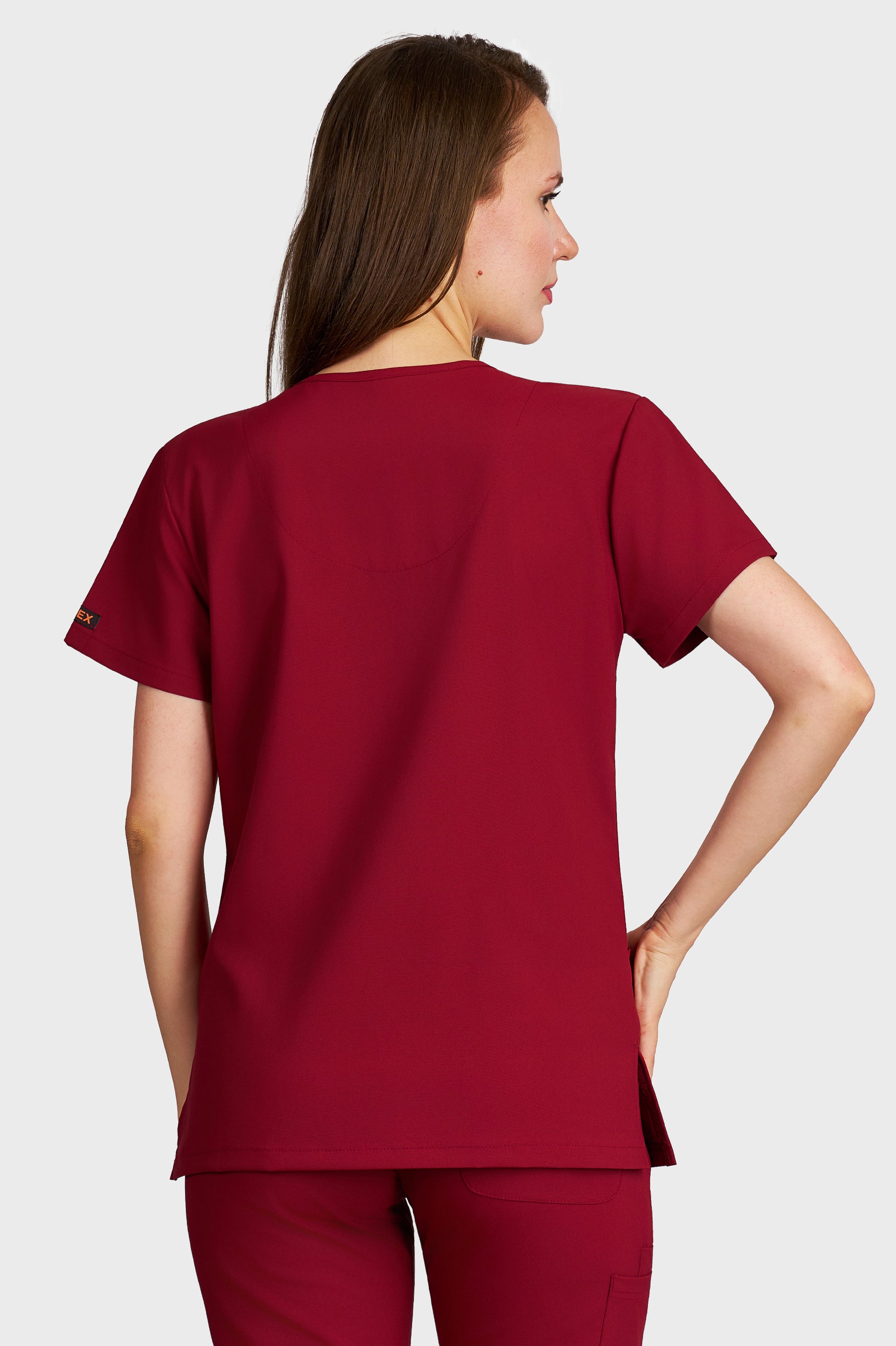 Bluza medicala femei Juliette bordo stretch - vedere din spate - AKITEX