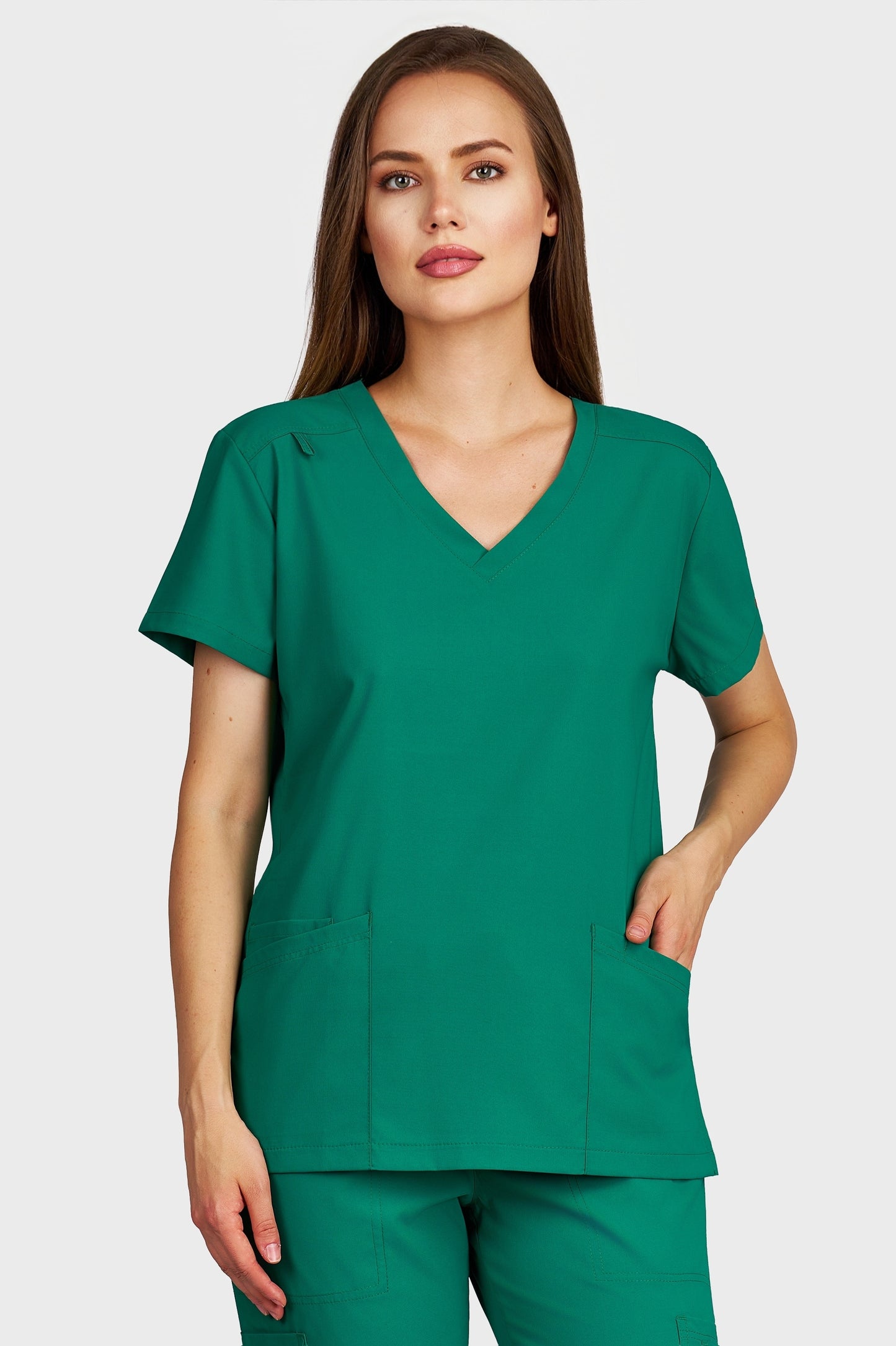 Bluza medicala femei Juliette verde stretch - vedere din fata - AKITEX