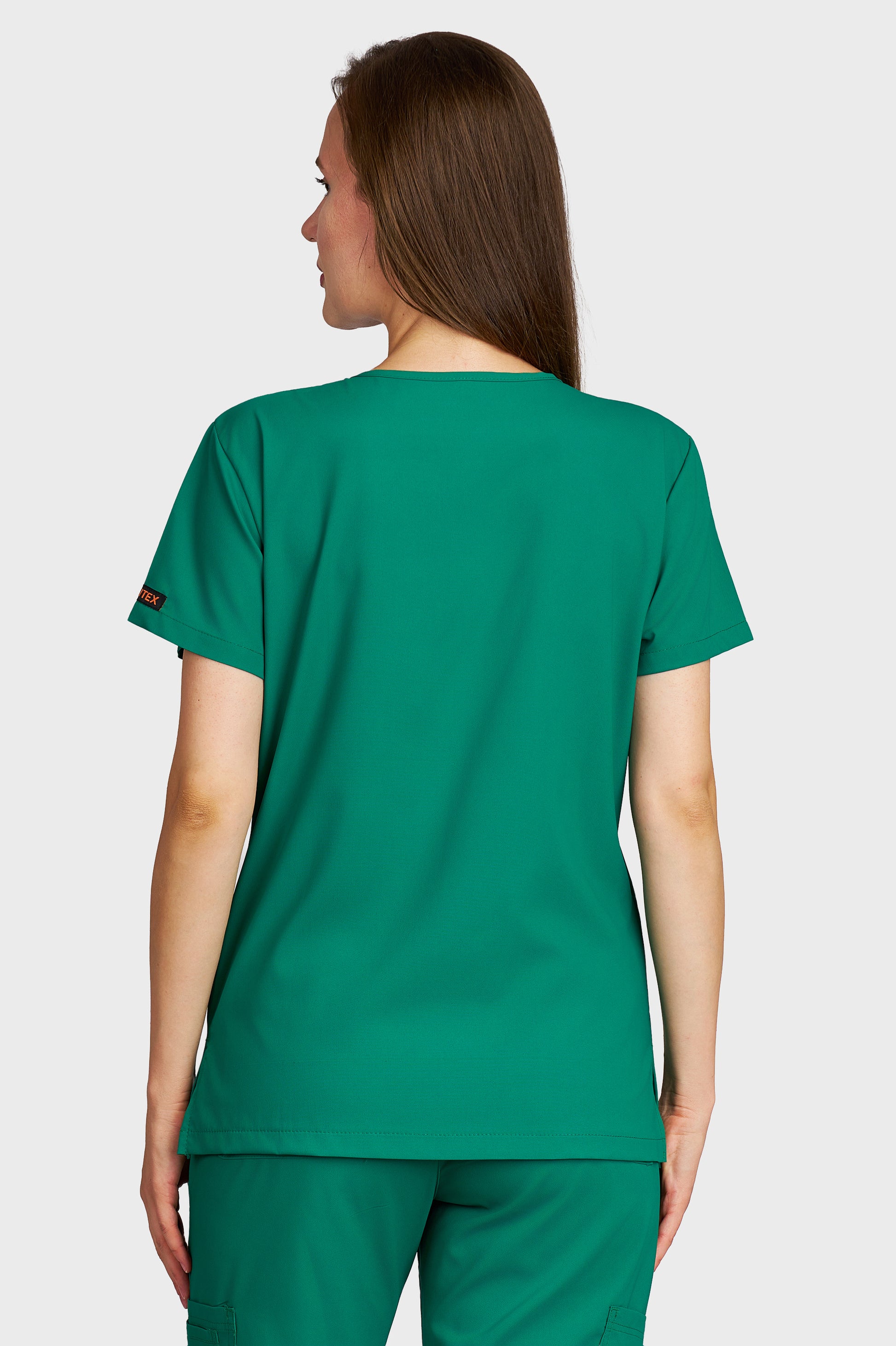 Bluza medicala femei Juliette verde stretch - vedere din spate - AKITEX