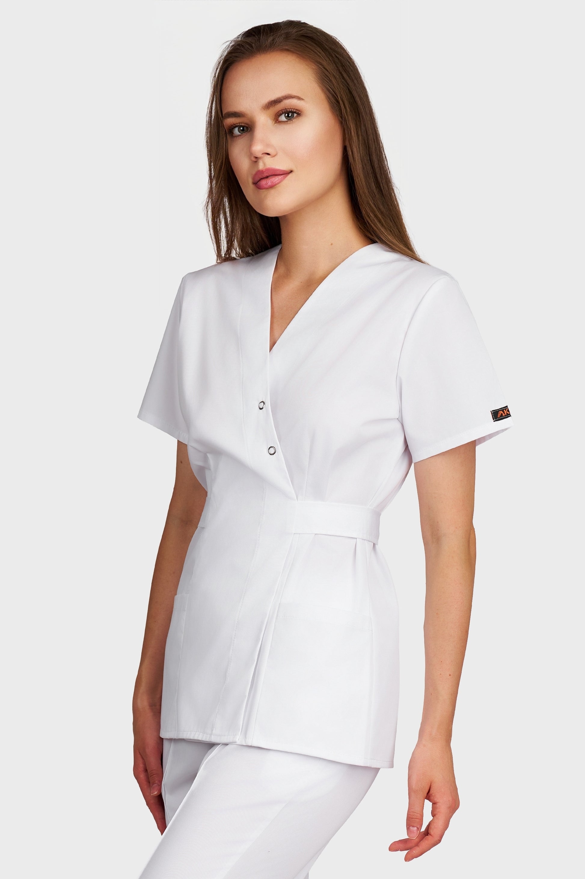 Bluza medicala femei Kimono alb - vedere laterala - AKITEX