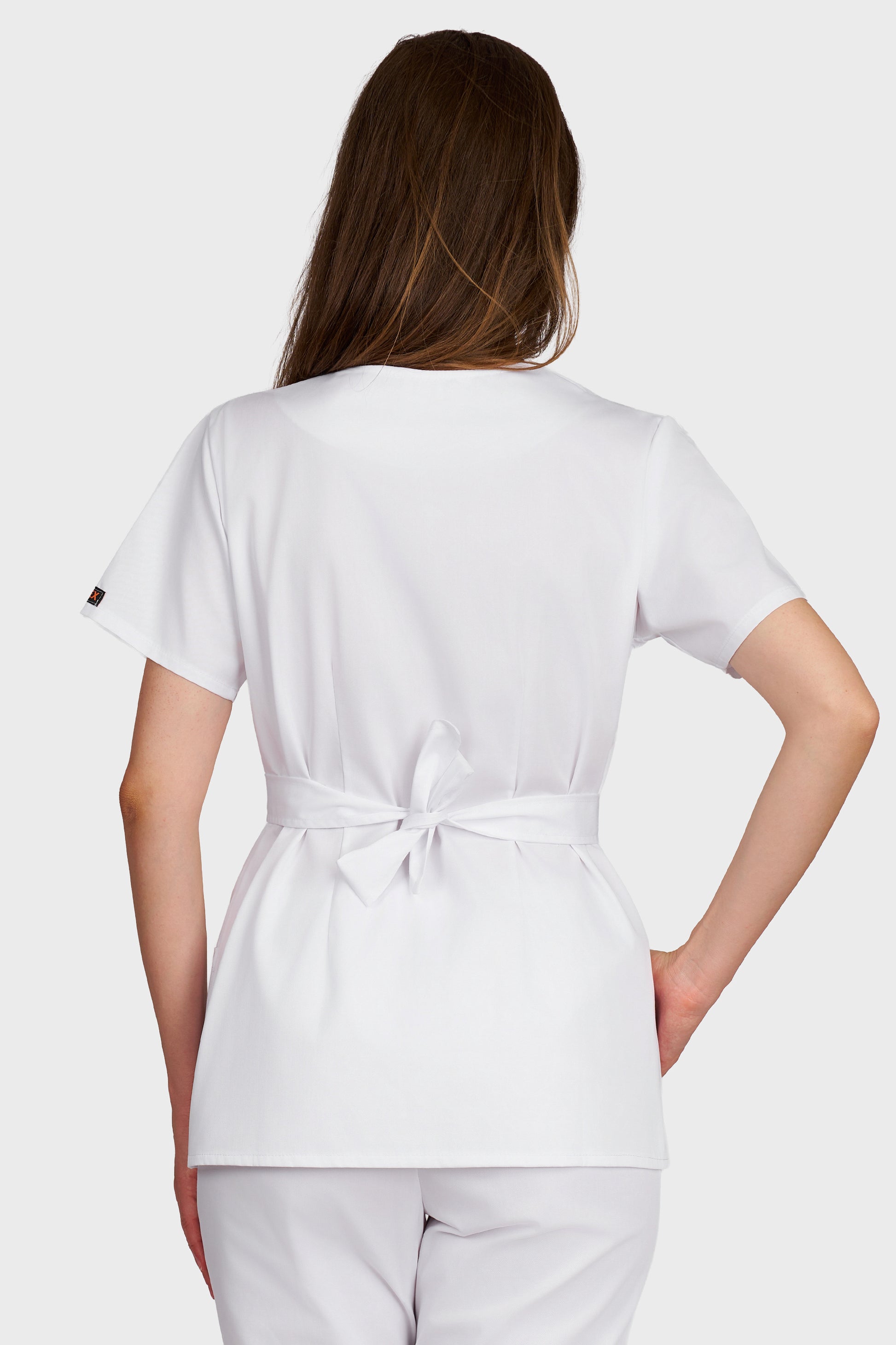 Bluza medicala femei Kimono alb - vedere din spate - AKITEX