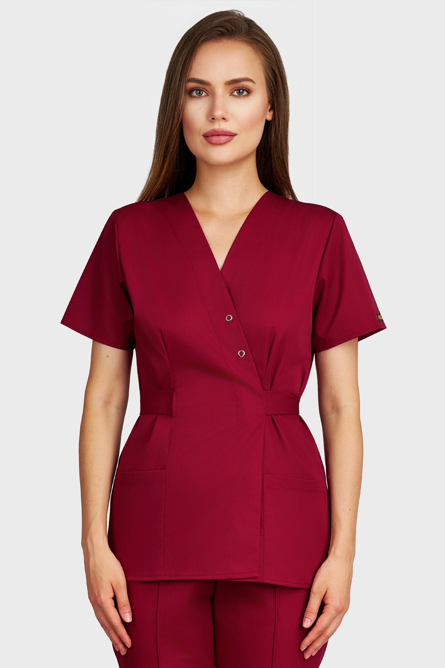 Bluza medicala femei Kimono bordo - vedere din fata - AKITEX