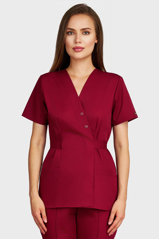 Bluza medicala femei Kimono bordo - vedere din fata - AKITEX