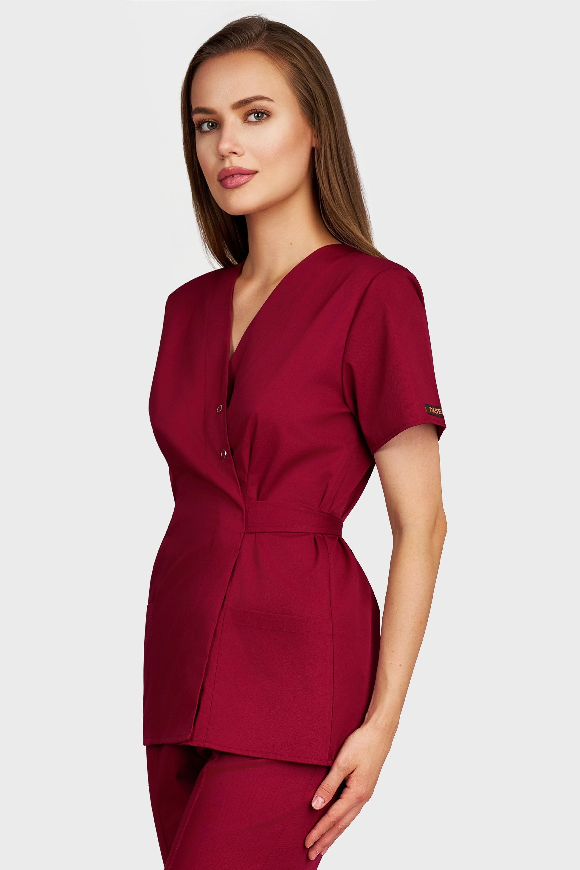 Bluza medicala femei Kimono bordo - vedere laterala - AKITEX