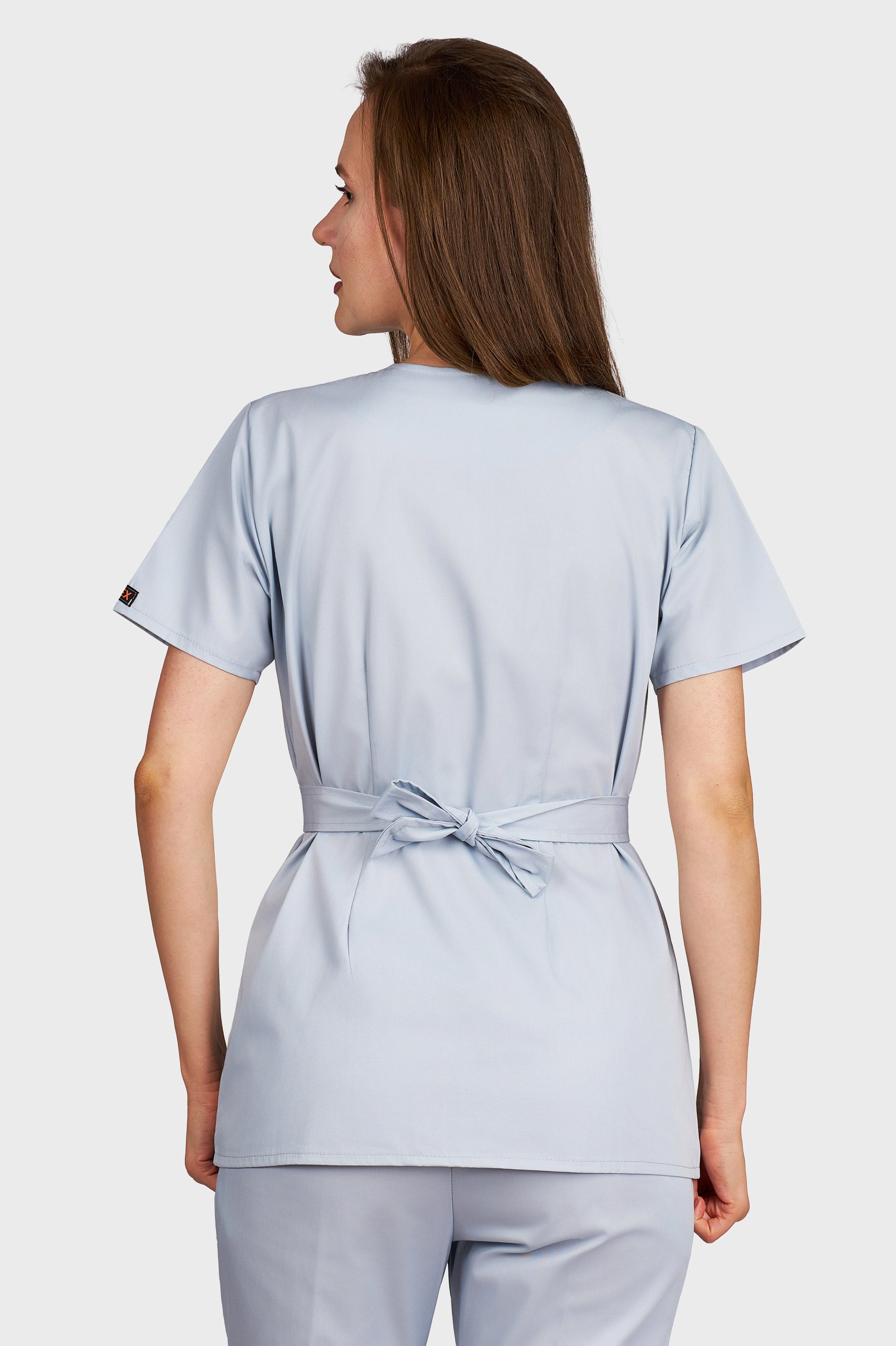 Bluza medicala femei Kimono gri - vedere din spate - AKITEX