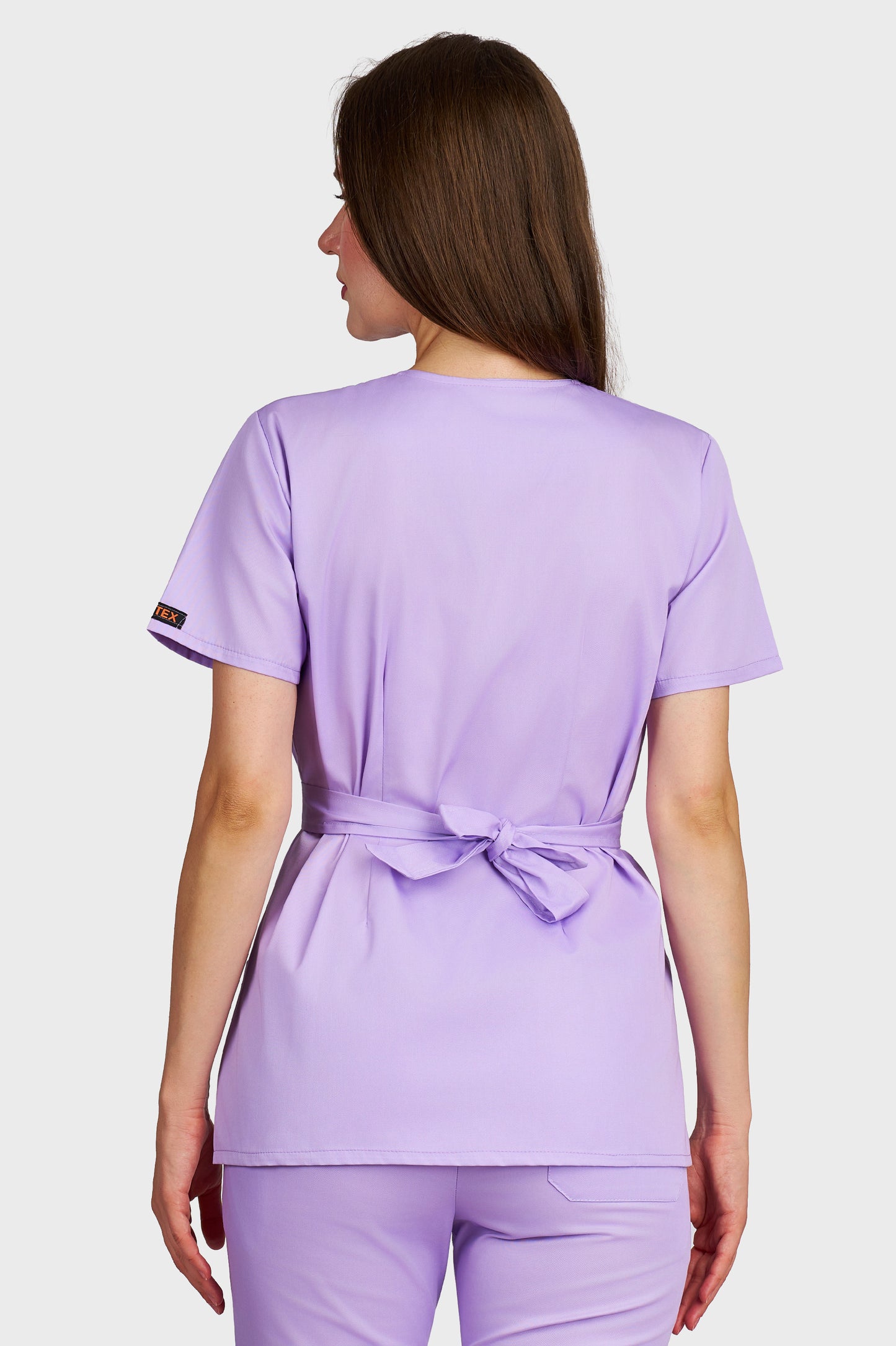 Bluza medicala femei Kimono lila - vedere din spate - AKITEX